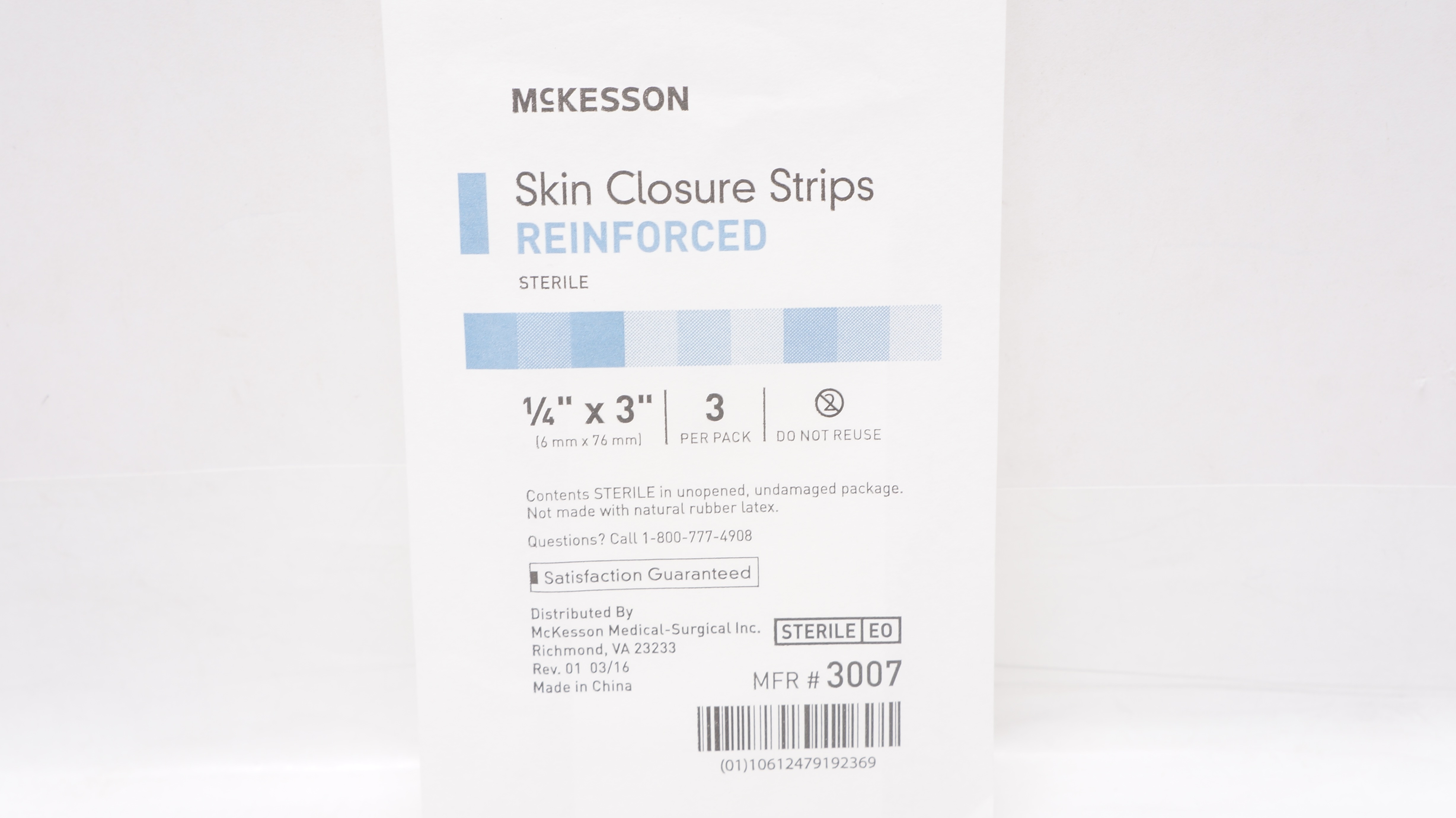 McKesson 3007 SKin Closure Strips Reinforced 1/4inch x 3inch - Pack of 3
