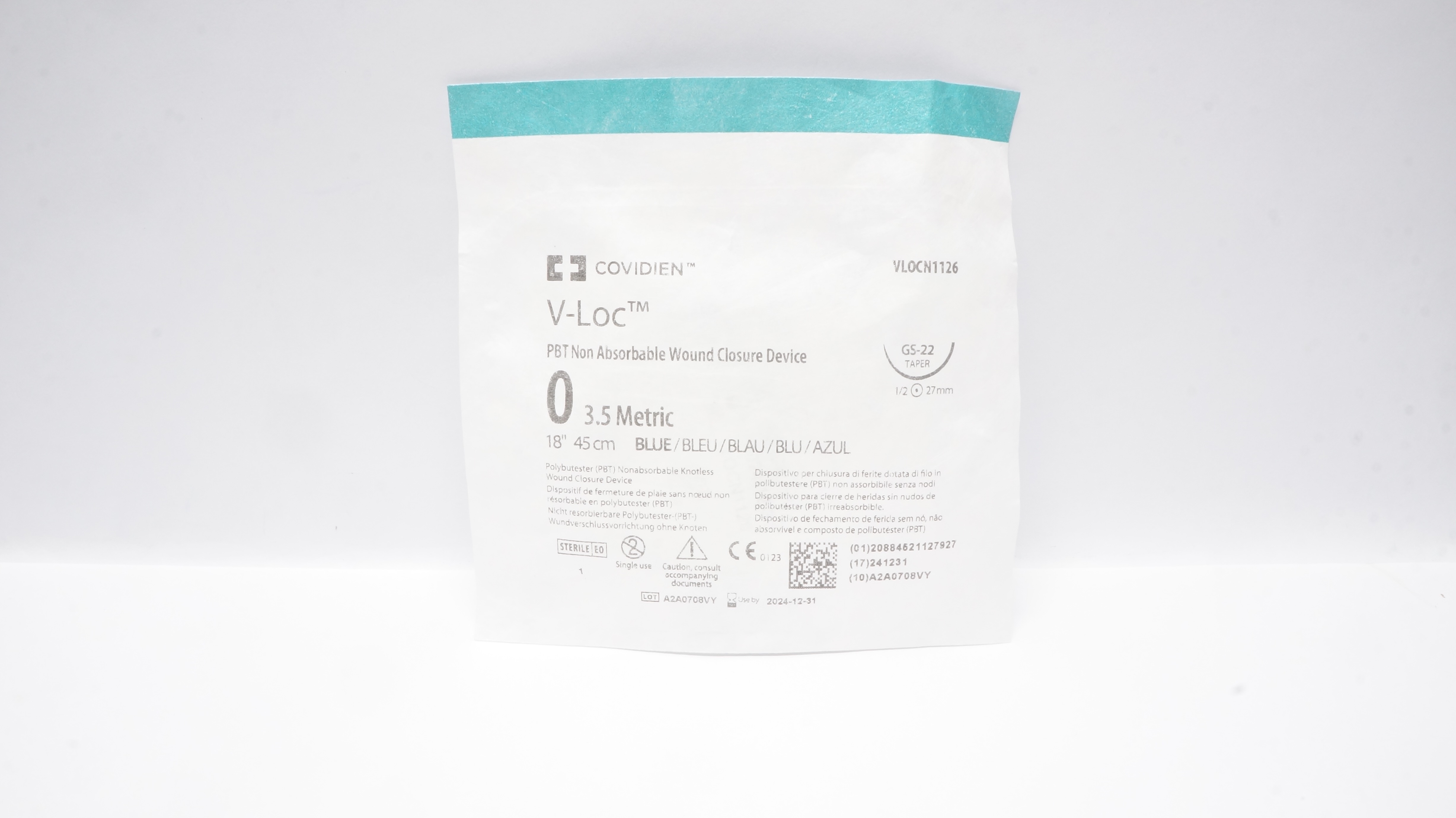 Covidien VLOCN1126 0 V-Loc Wound Closure Device GS-22 Taper 1/2 27mm, 18inch