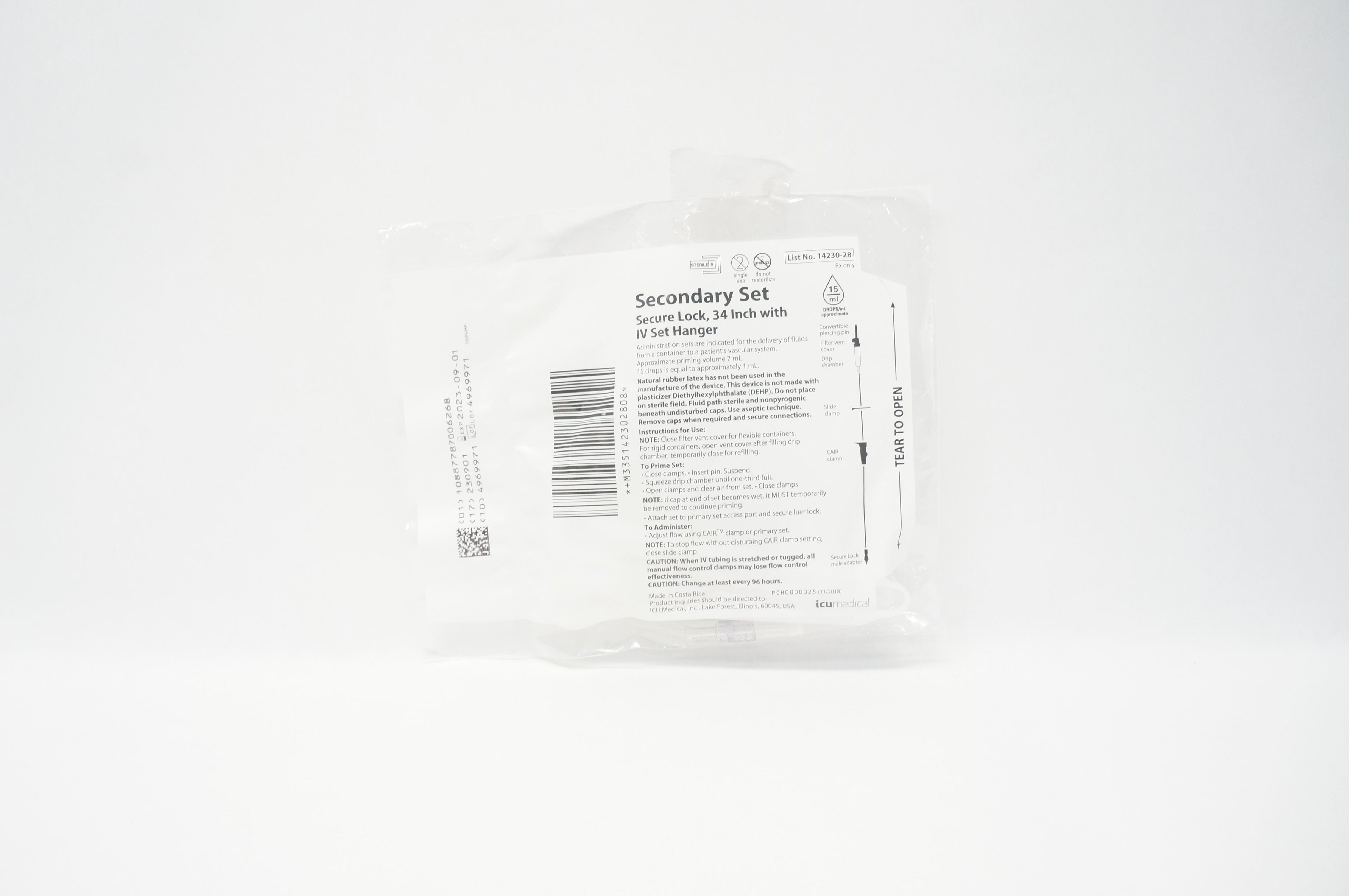ICU Medical 14230-28 Secondary Set, 15 Drops/mL 34inch