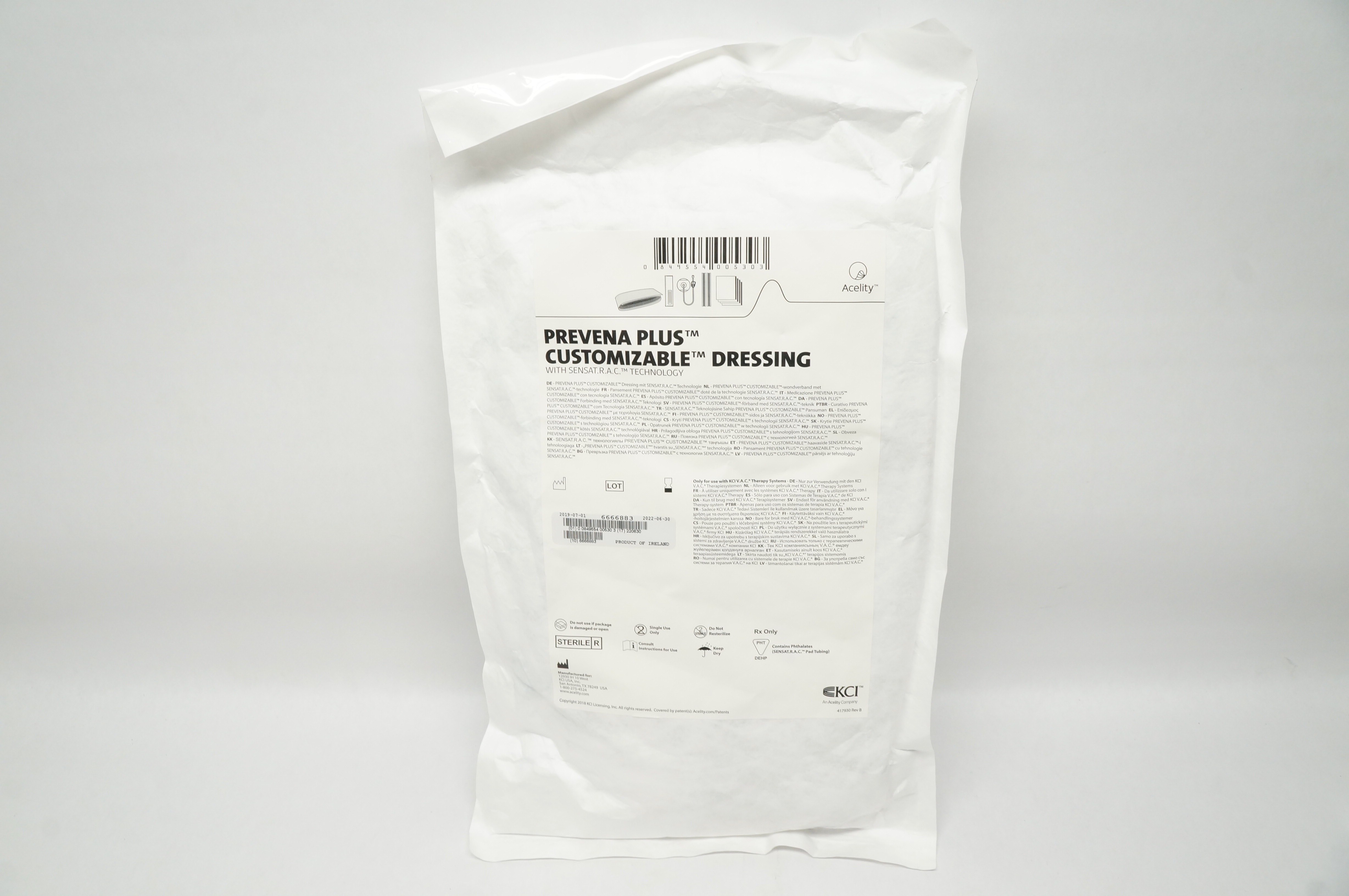 KCI Prevena Plus Customaizable Dressing with Sensat R A C Technology