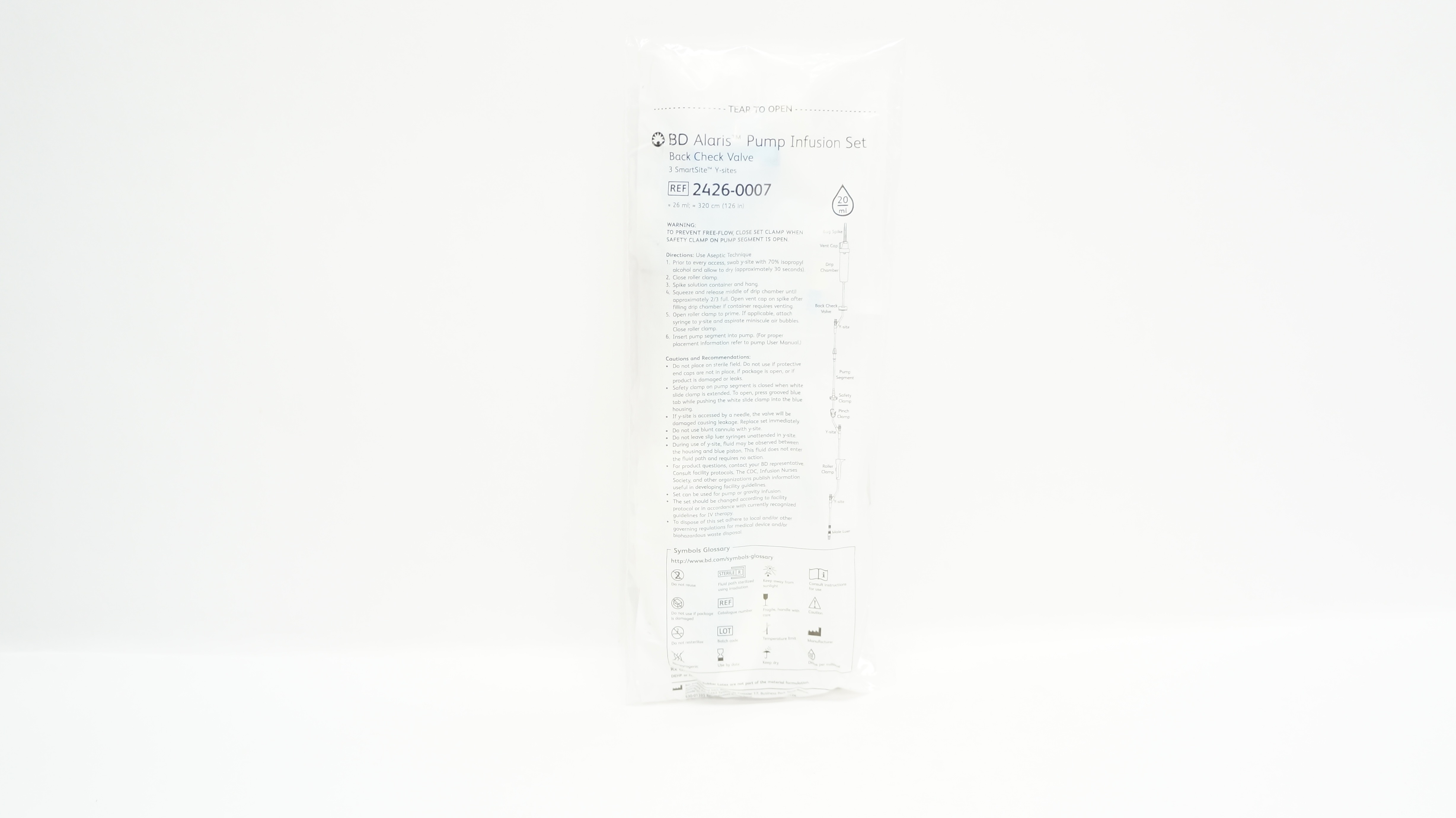 BD 2426-0007 Alaris Pump Infusion Set Back Check Valve 20ml 126inch