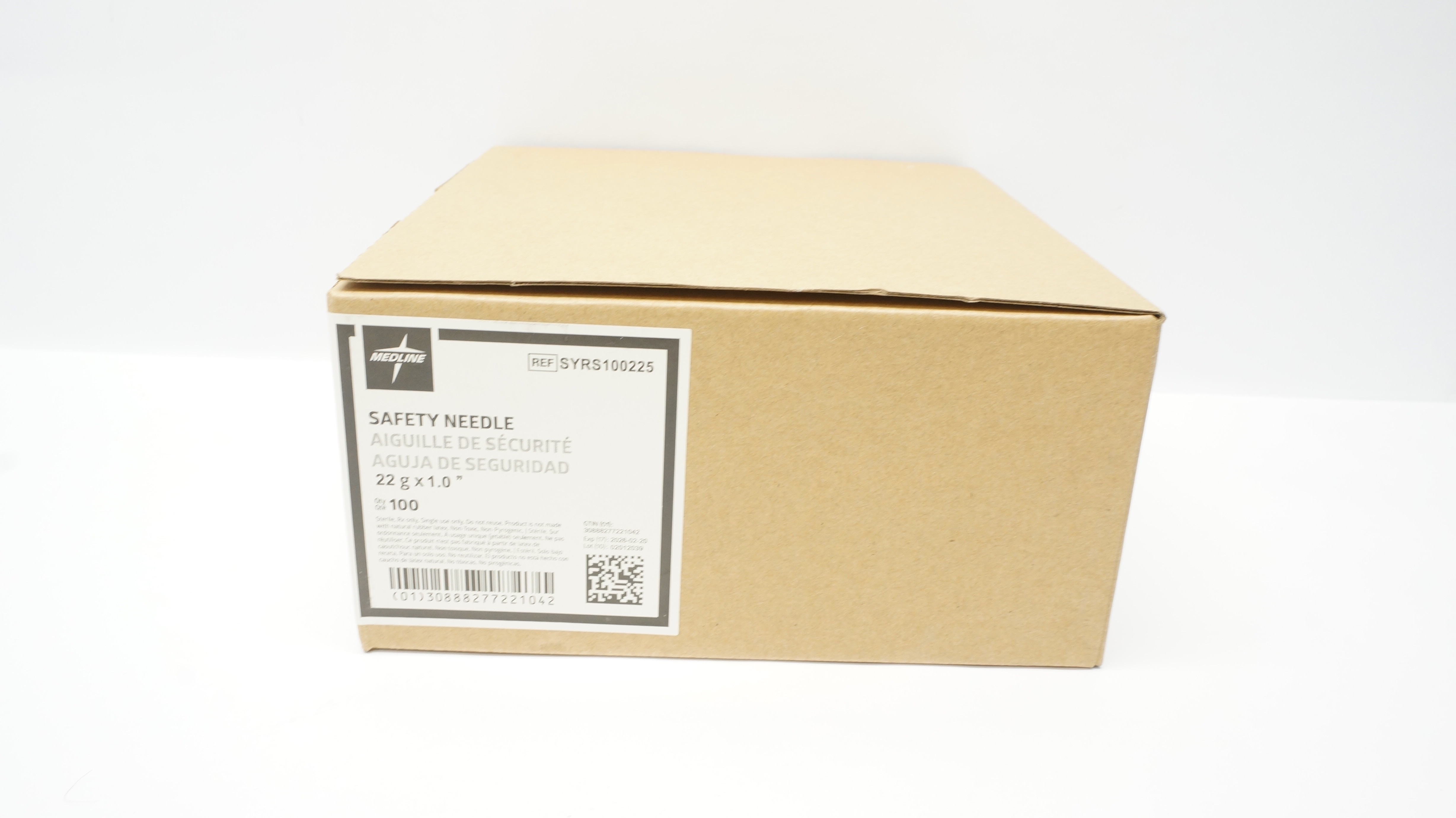 Medline SYRS100225 Safety Needle, 22G x 1 inch - Box of 100