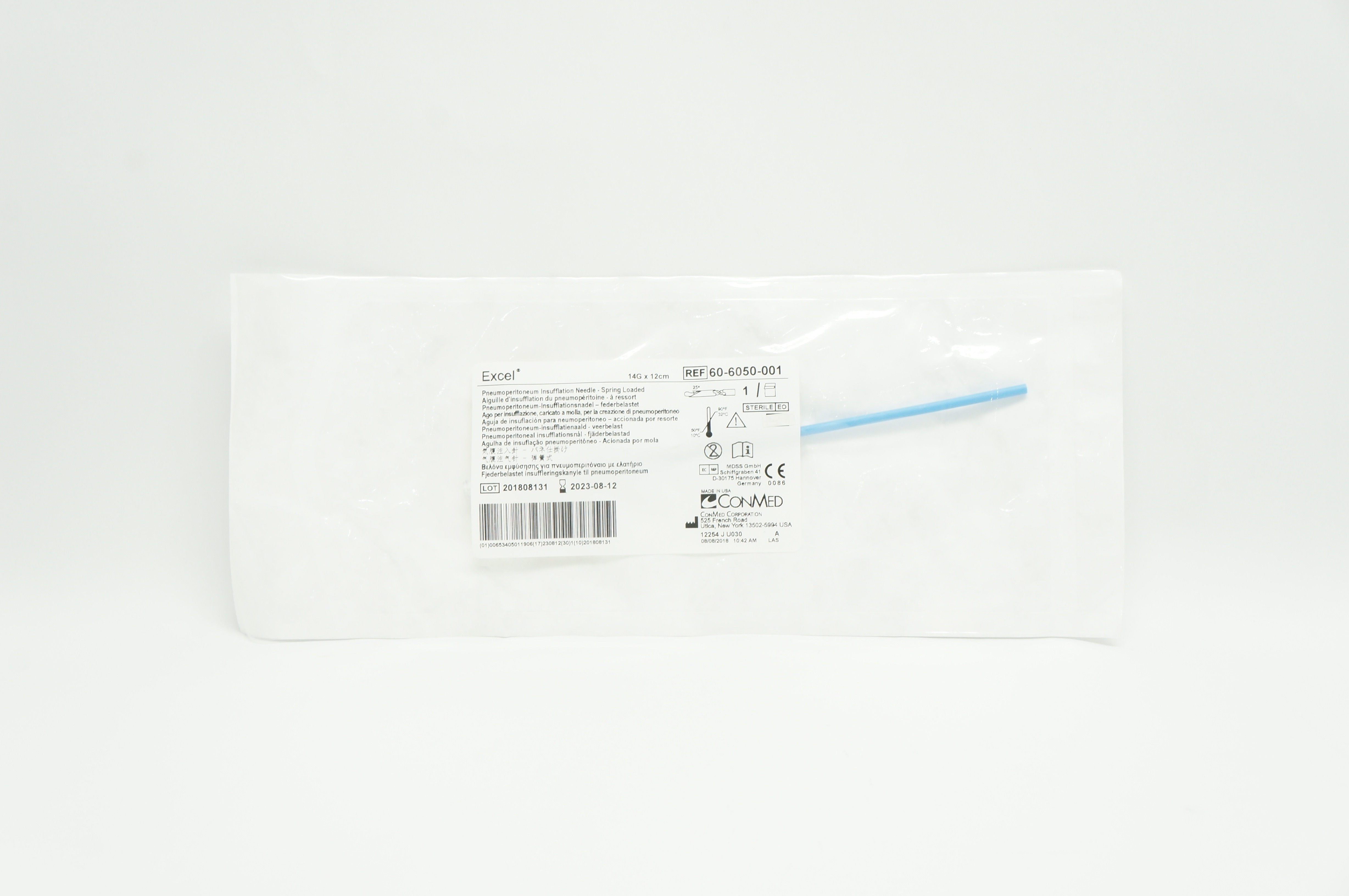 ConMed 60-6050-001 Excel Pneumoperitoneum Insufflation Ndle 14G x 12cm