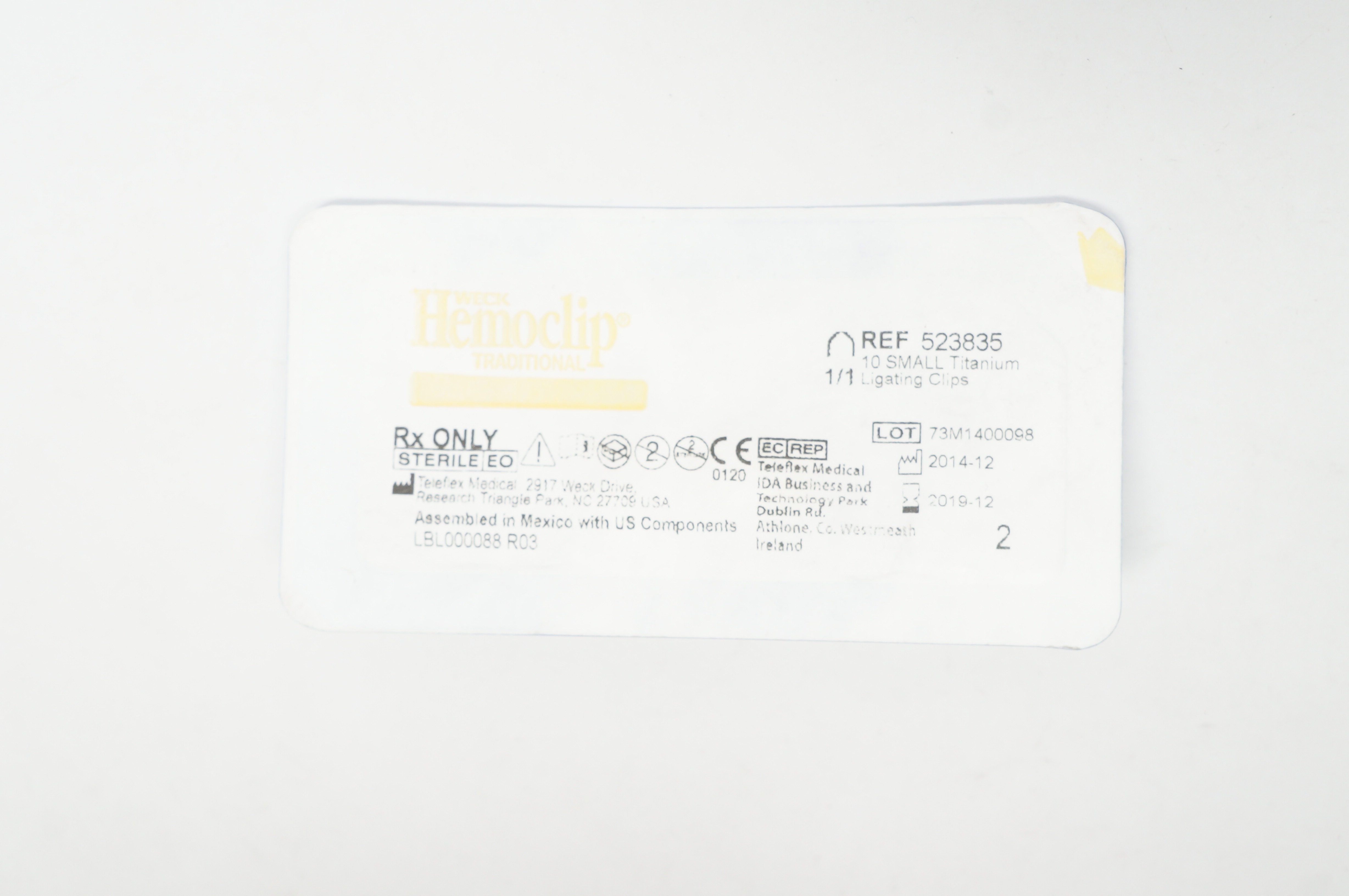 Weck Hemoclip Traditional 523835 10 Small Titanium Ligating Clips (x)