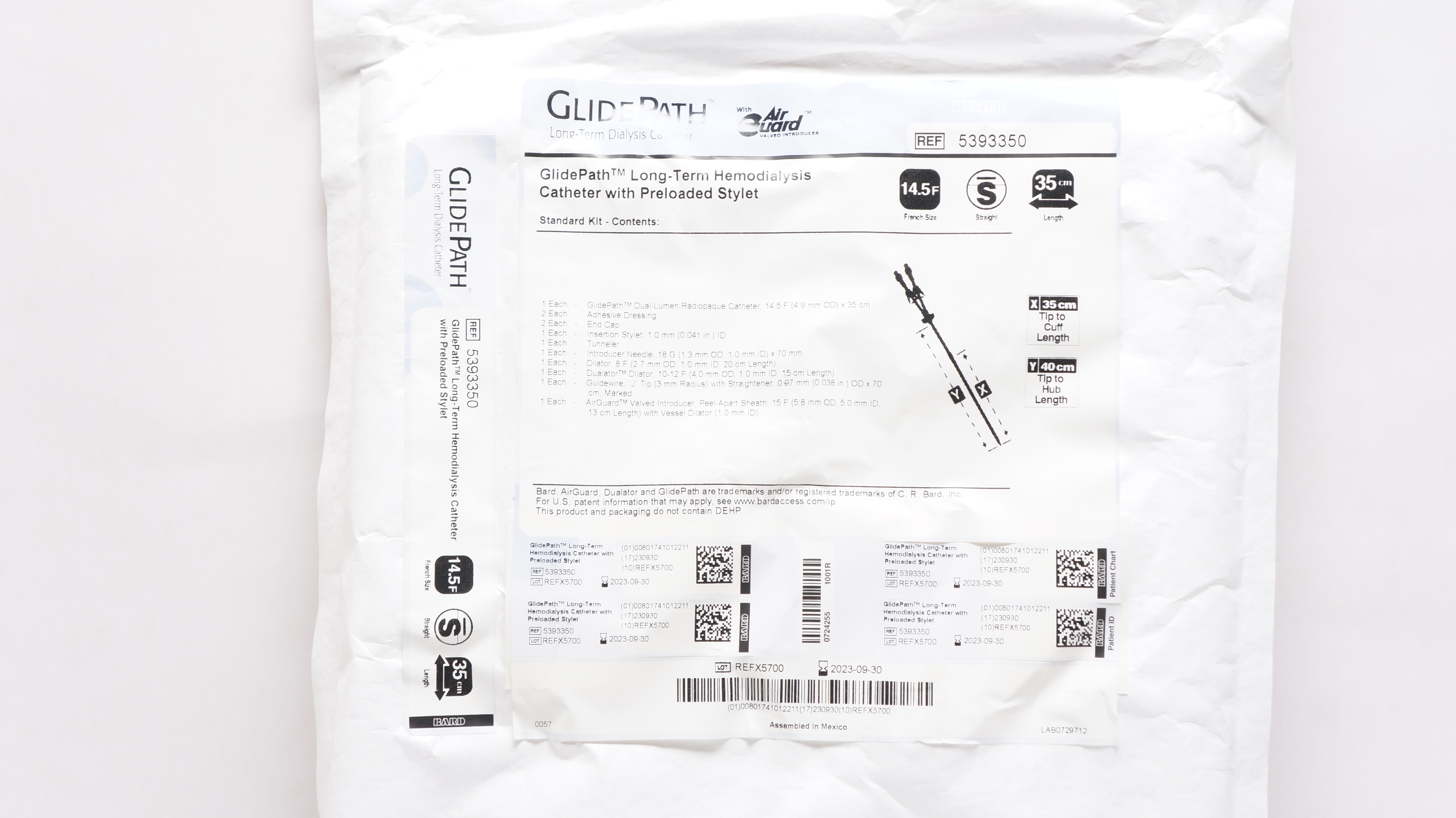Bard 5393350 GlidePath AirGuard Long-Term Hemodialysis Cath. 14.5F x 35cm (x)
