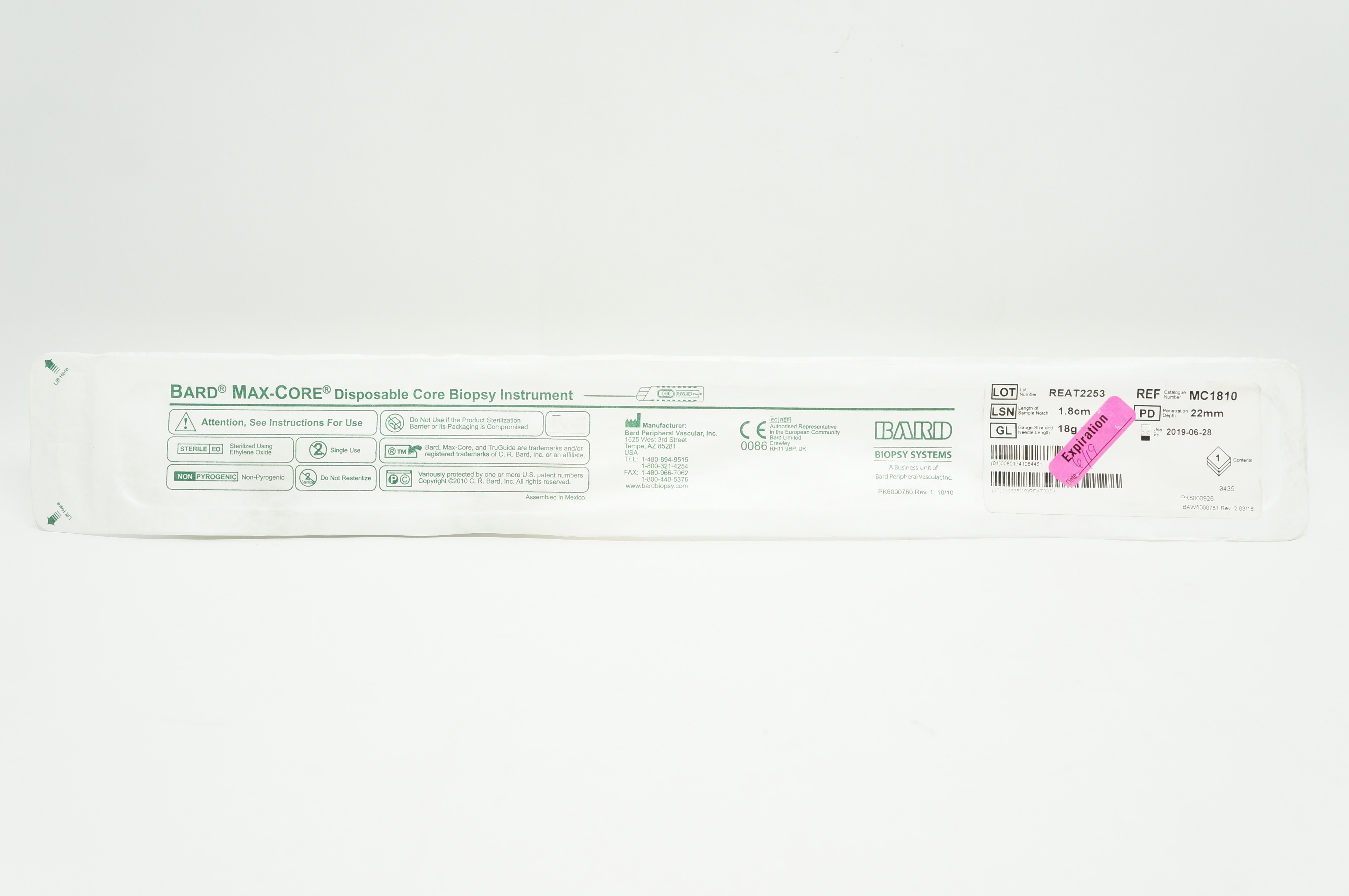 Bard MC1810 Max-Core Disposable Core Biopsy Instrument 18g x 1.8cm x 22mm (x)