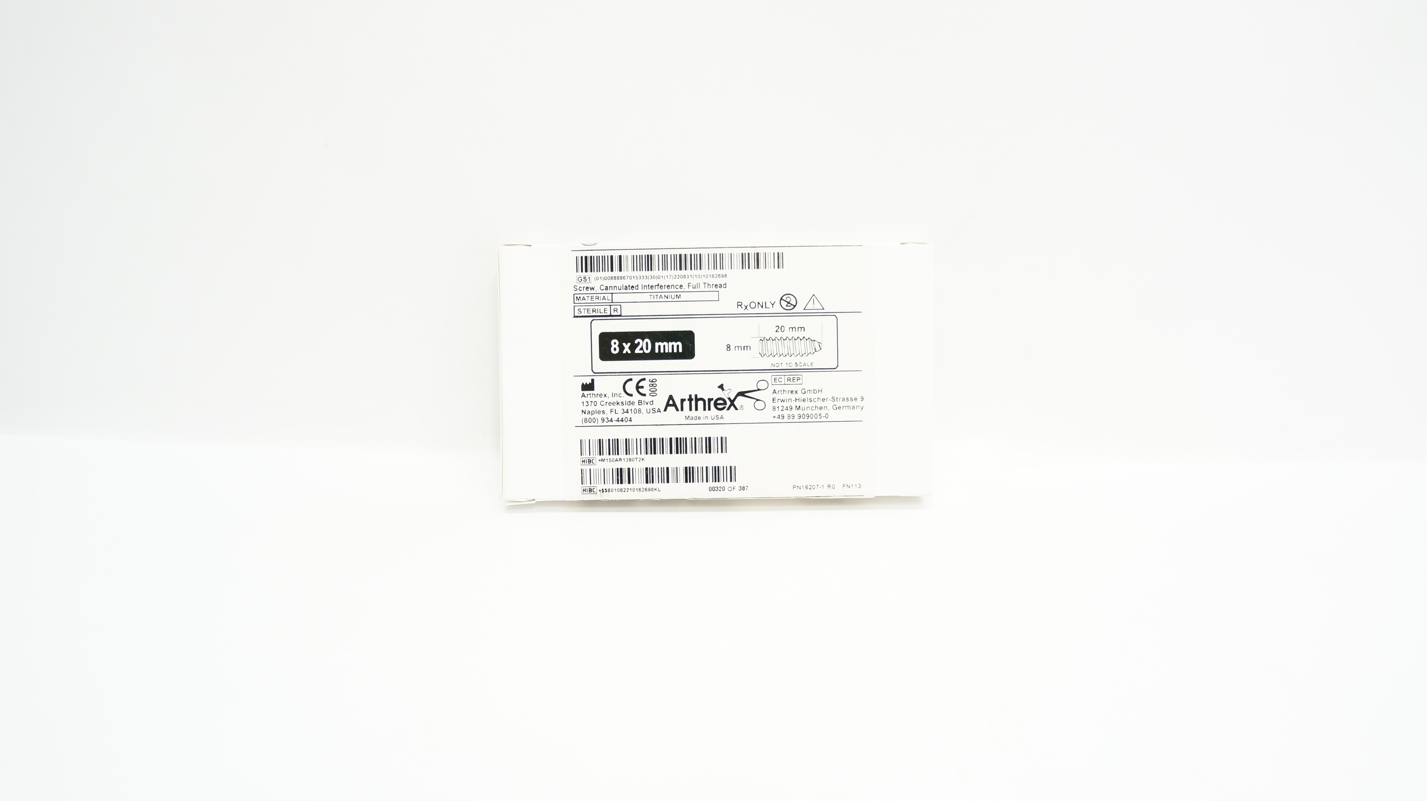 Arthrex AR-1380T Full Thread Cannulated Interference Screw 8 x 20mm (x)