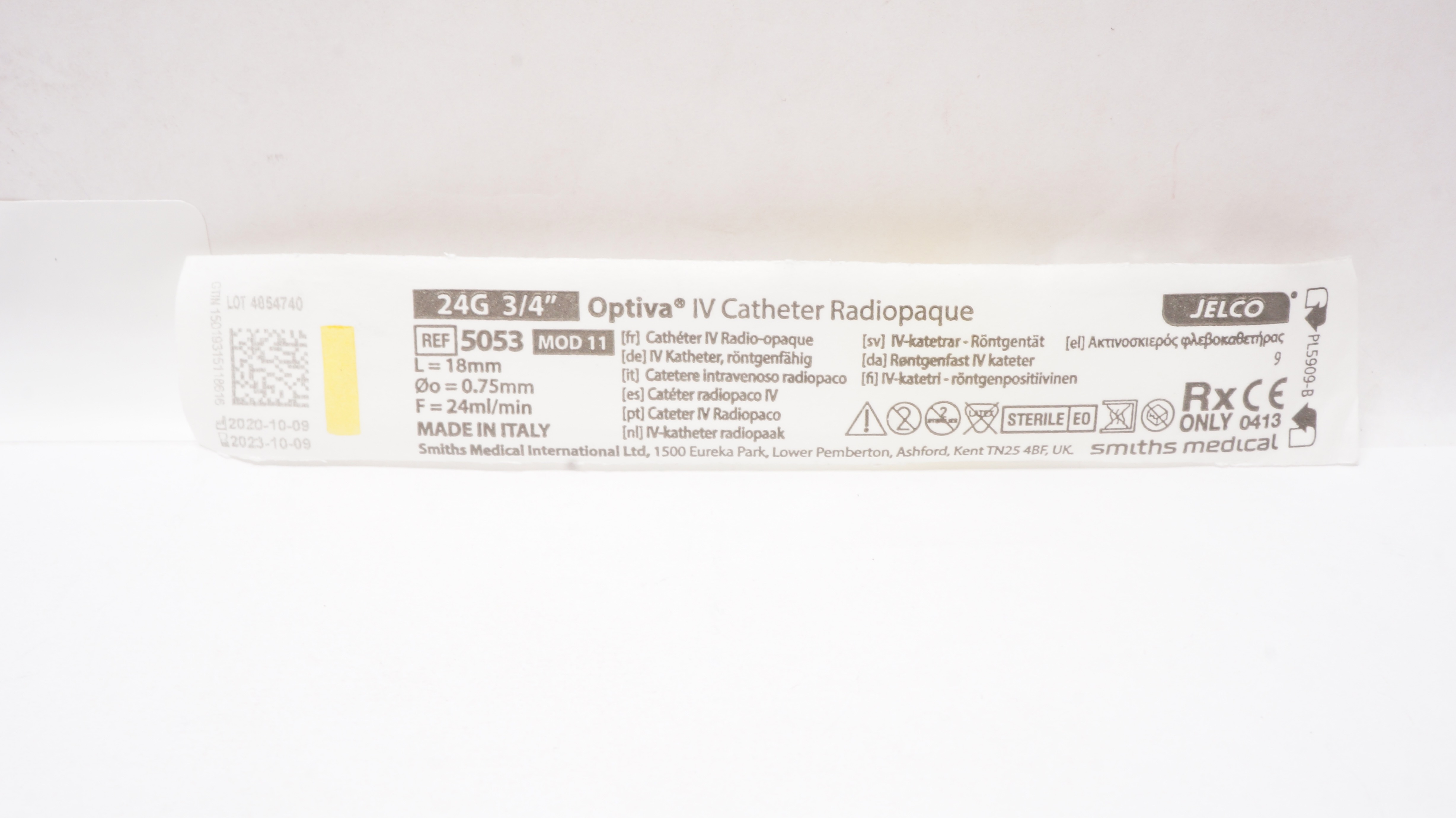 Smiths Medical 5053 Jelco Optiva IV Cath. Radiopaque 24G x 3/4inch (x)