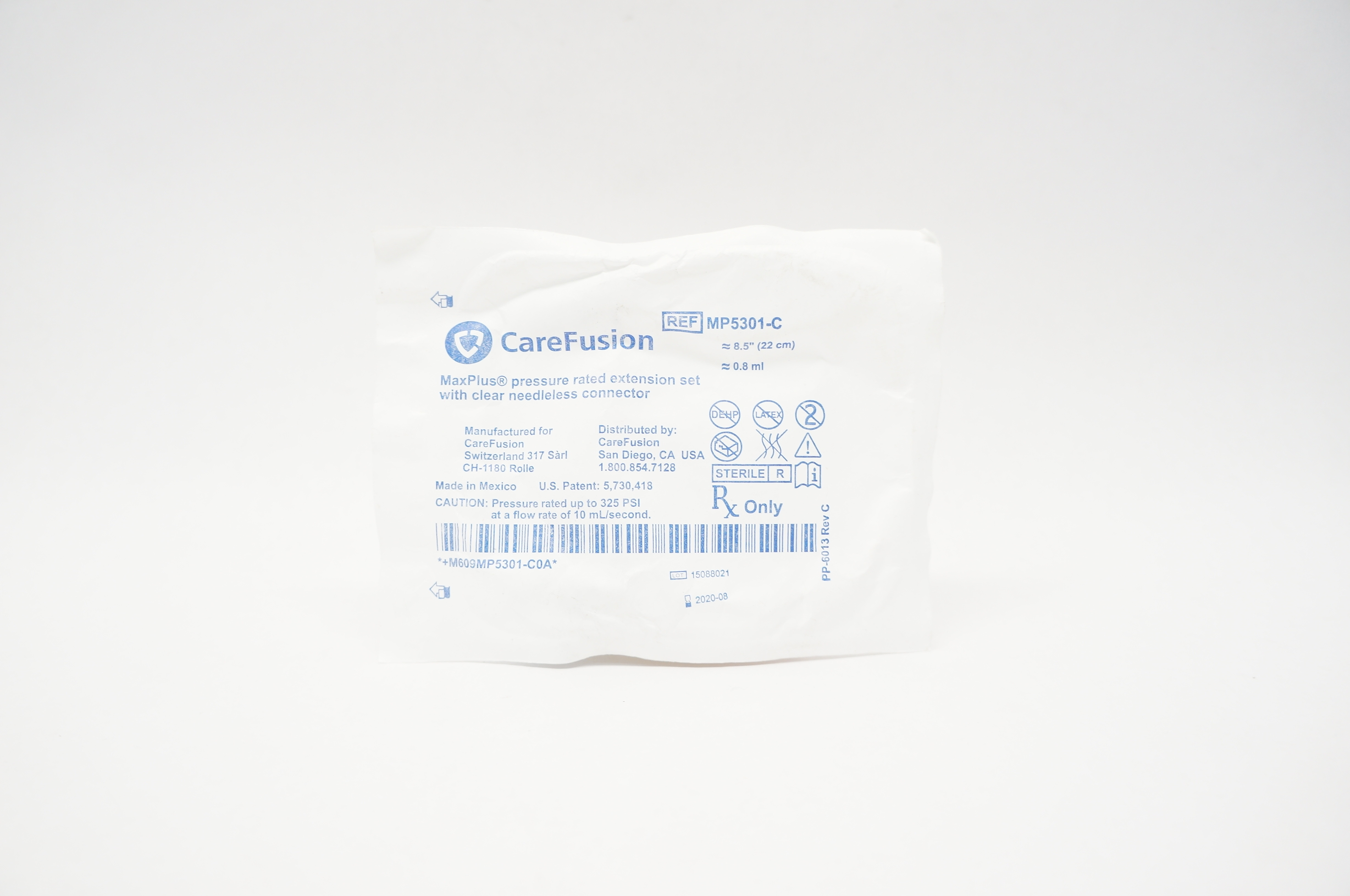 CareFusion MP5301-C MaxPlus Pressure Rated Extension Set 8.5inchx0.8ml (Appr)(x)