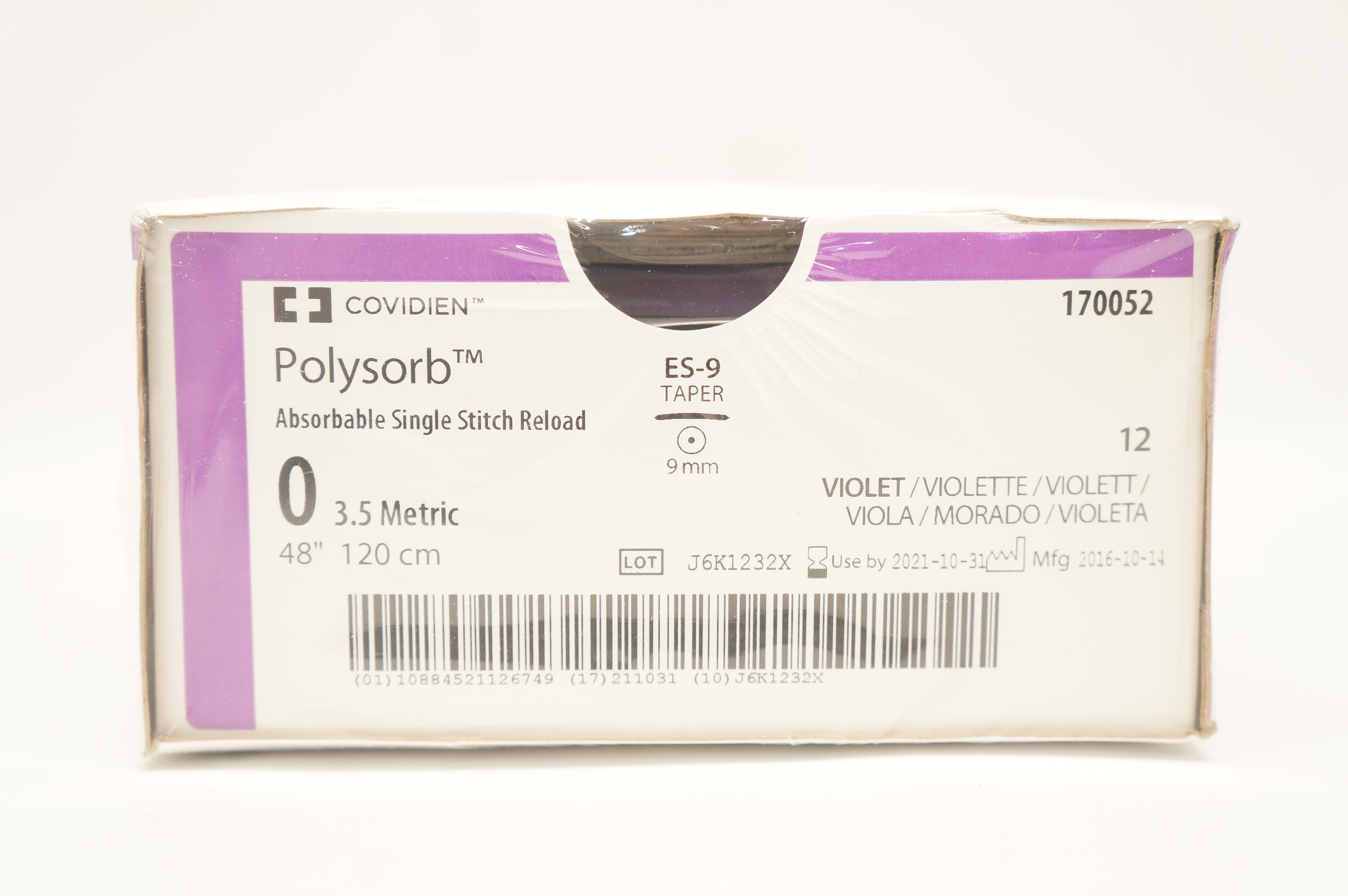 Covidien 170052 0 Polysorb, Stitch Reload, ES-9, Taper 9mm, 48inch (x) - Box of 12