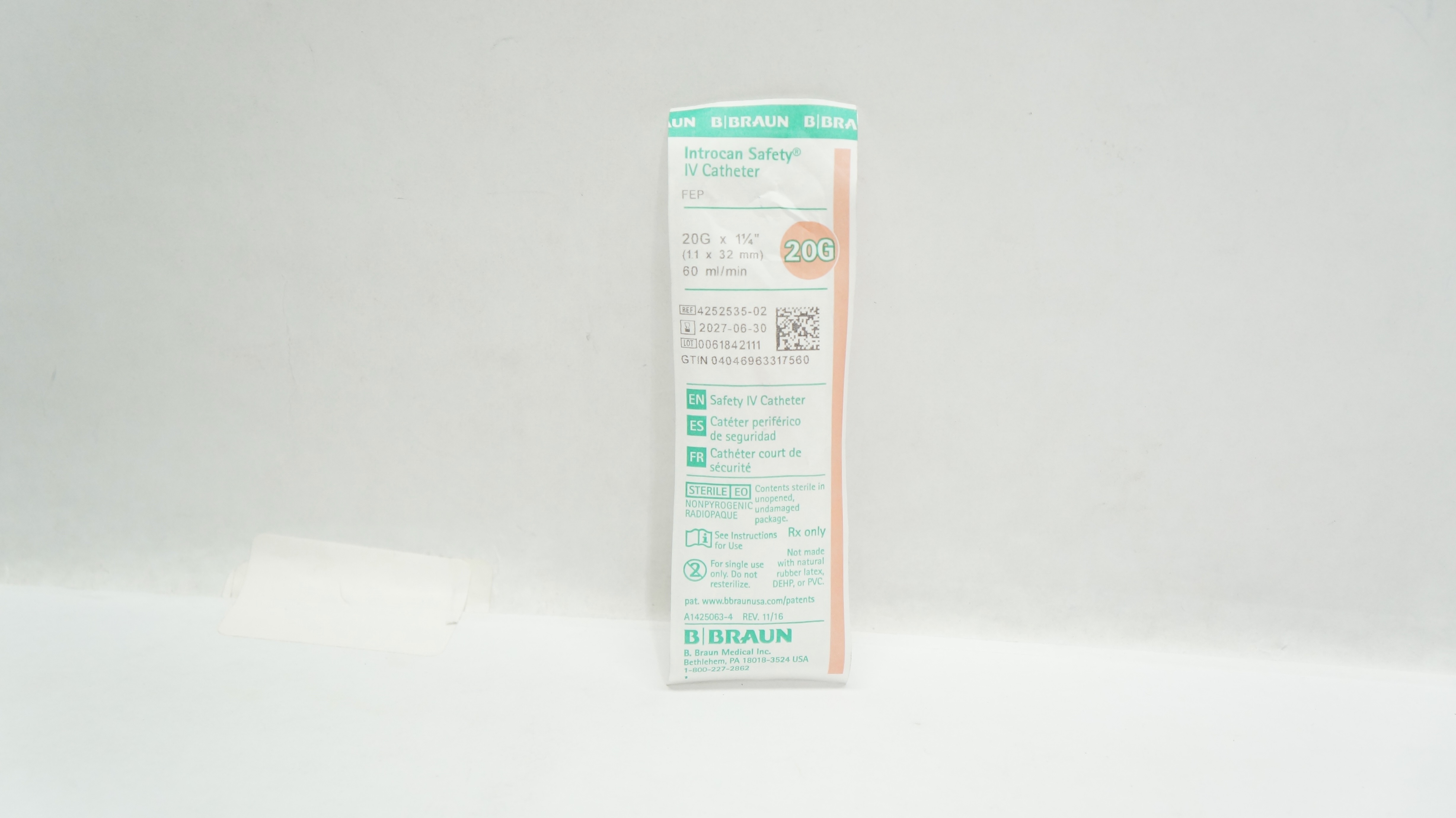 Braun 4252535-02 Introcan Safety IV Cath. 20G x 1-1/4inch 60ml/min