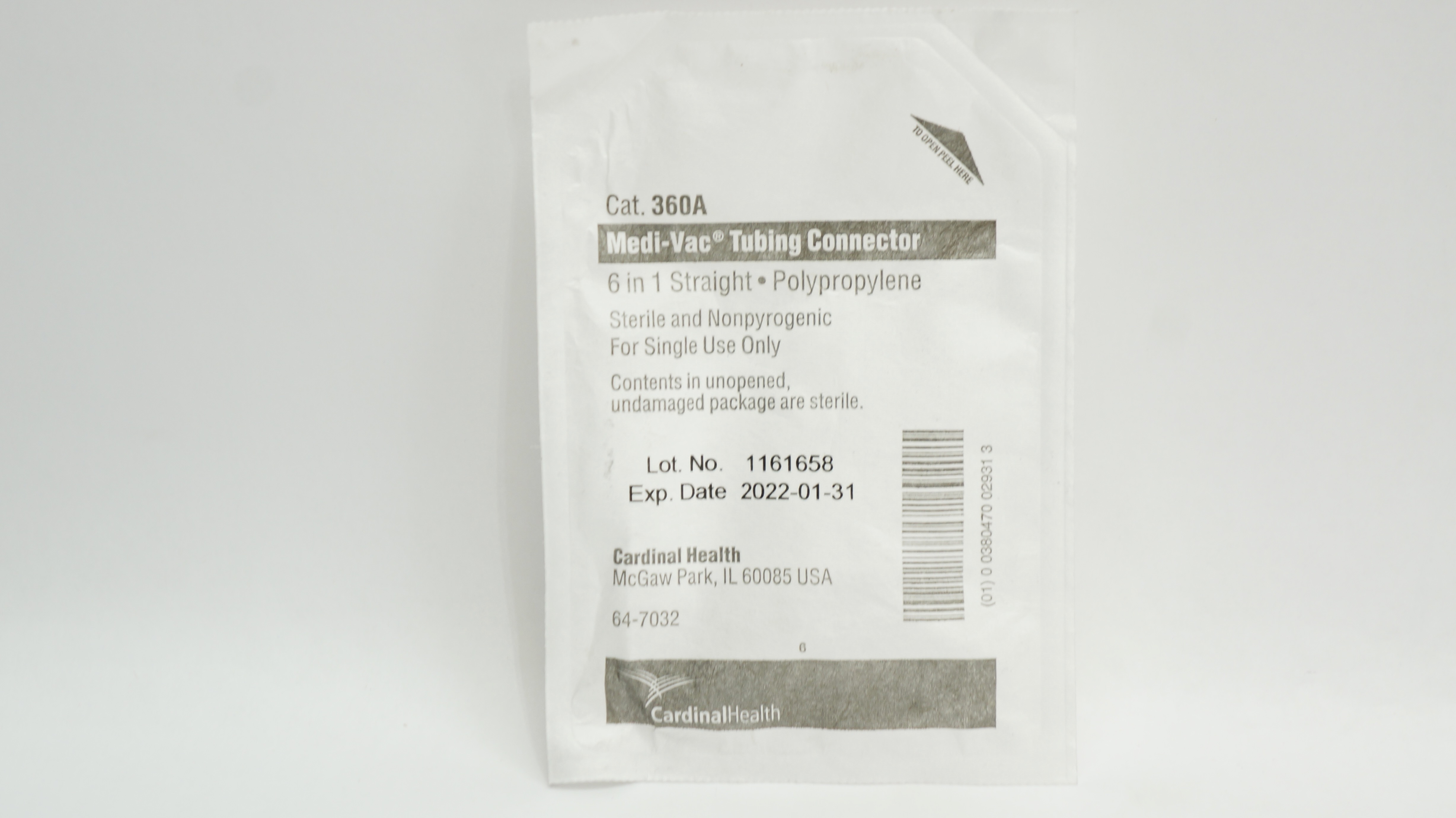 Cardinal Health 360A Medi-Vac Polypropylene 6-in-1 Straight Tubing Connector (x)