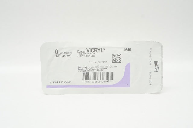Ethicon J646 0 Coated VICRYL, Undyed Braided, 18inch