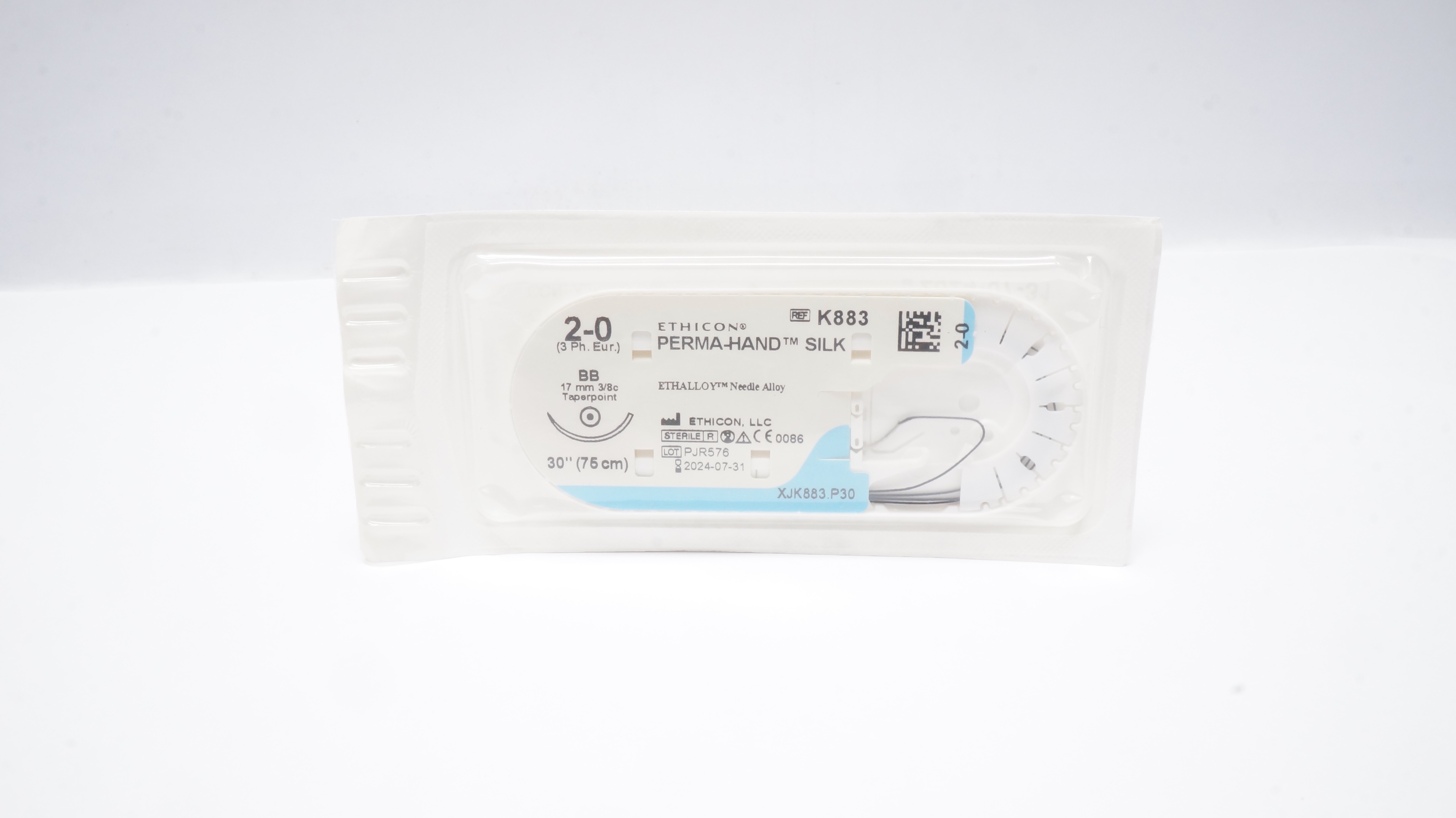 Ethicon K883 2-0 Perma-Hand Silk BB 17mm 3/8c Taper, 30inch (x)