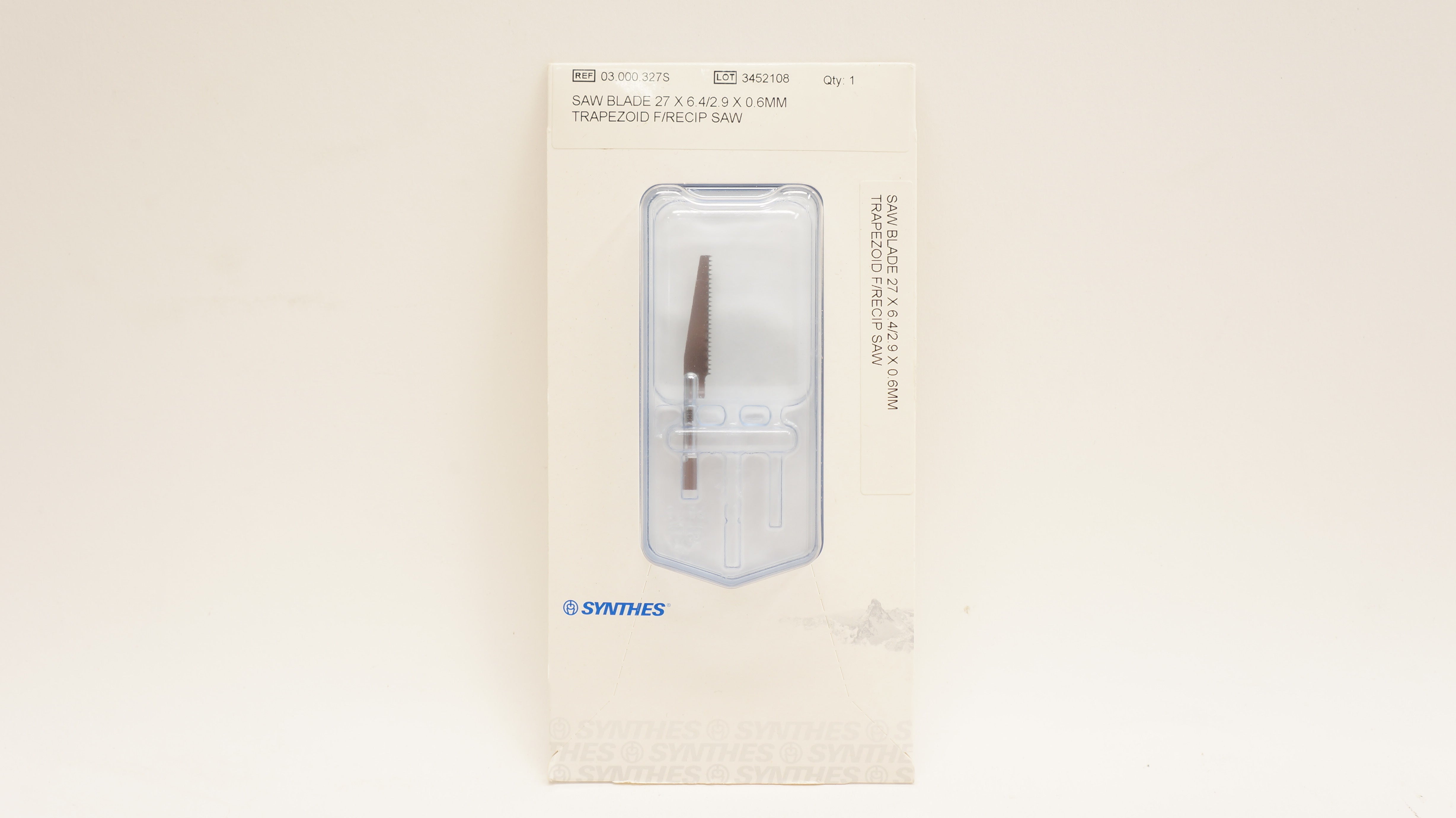 Synthes 03.000.327S Saw Blade 27 x 6.4/2.9 x 0.6mm Trapezoid F/Recip Saw (x)