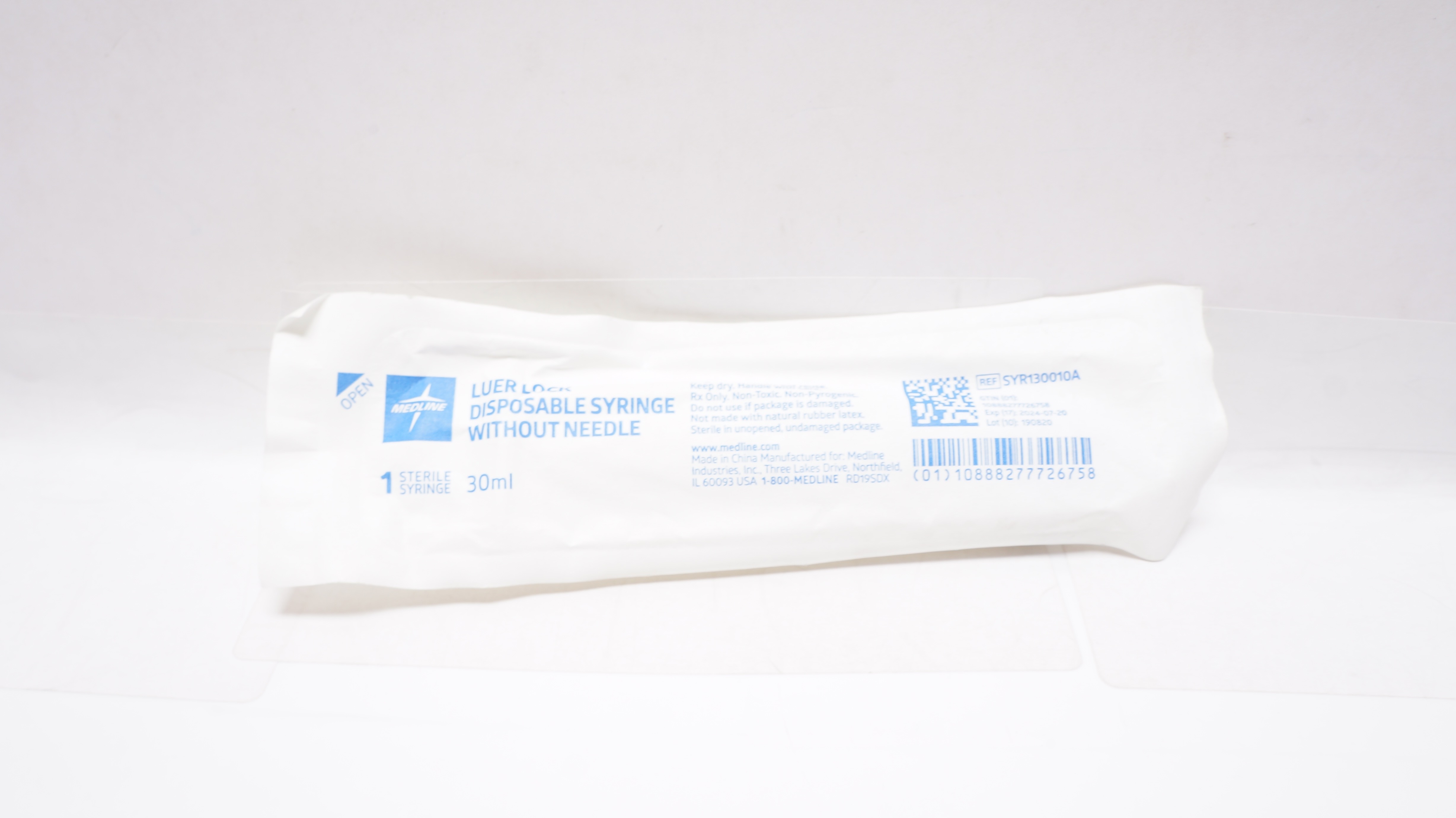 Medline SYR130010A Luer Lock Disposable Syringe Without Ndle. 30ml