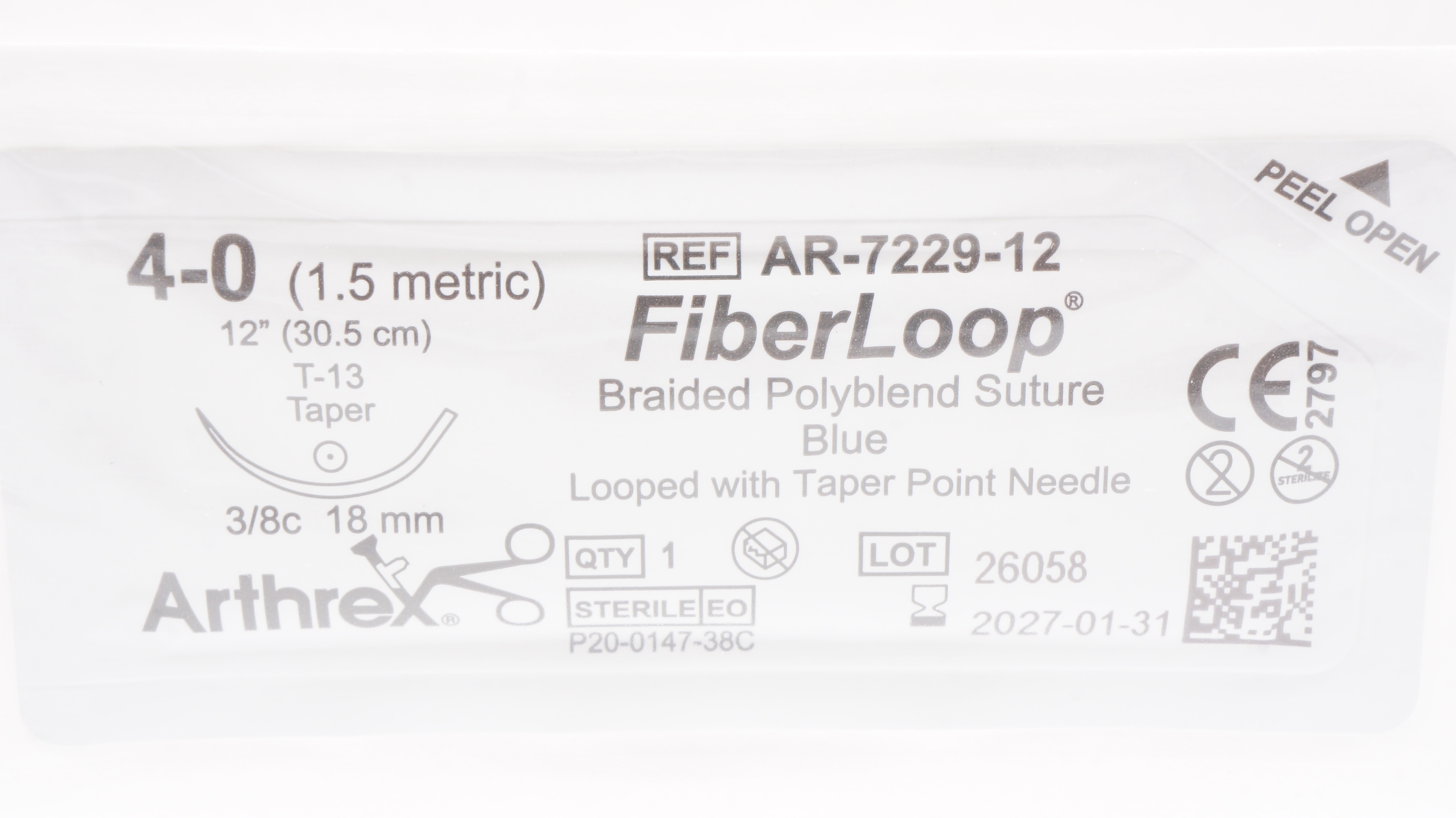 Arthrex AR-7229-12 4-0 FiberLoop Braided Stre T-13 Taper 3/8c 18mm, 12inch