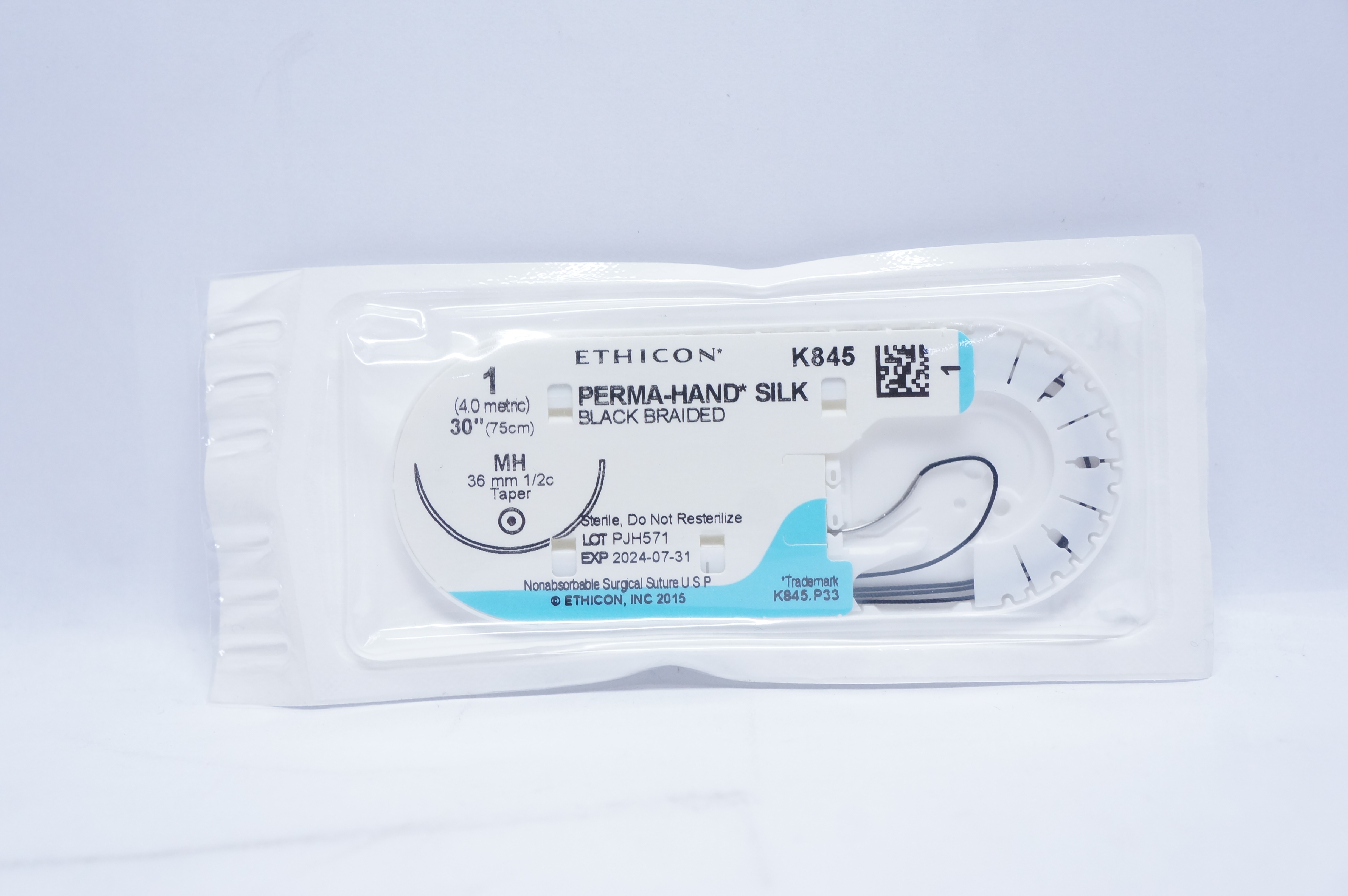 Ethicon K845 1 PERMA-HAND SILK Stre, MH, 36mm 1/2c Taper, 30inch