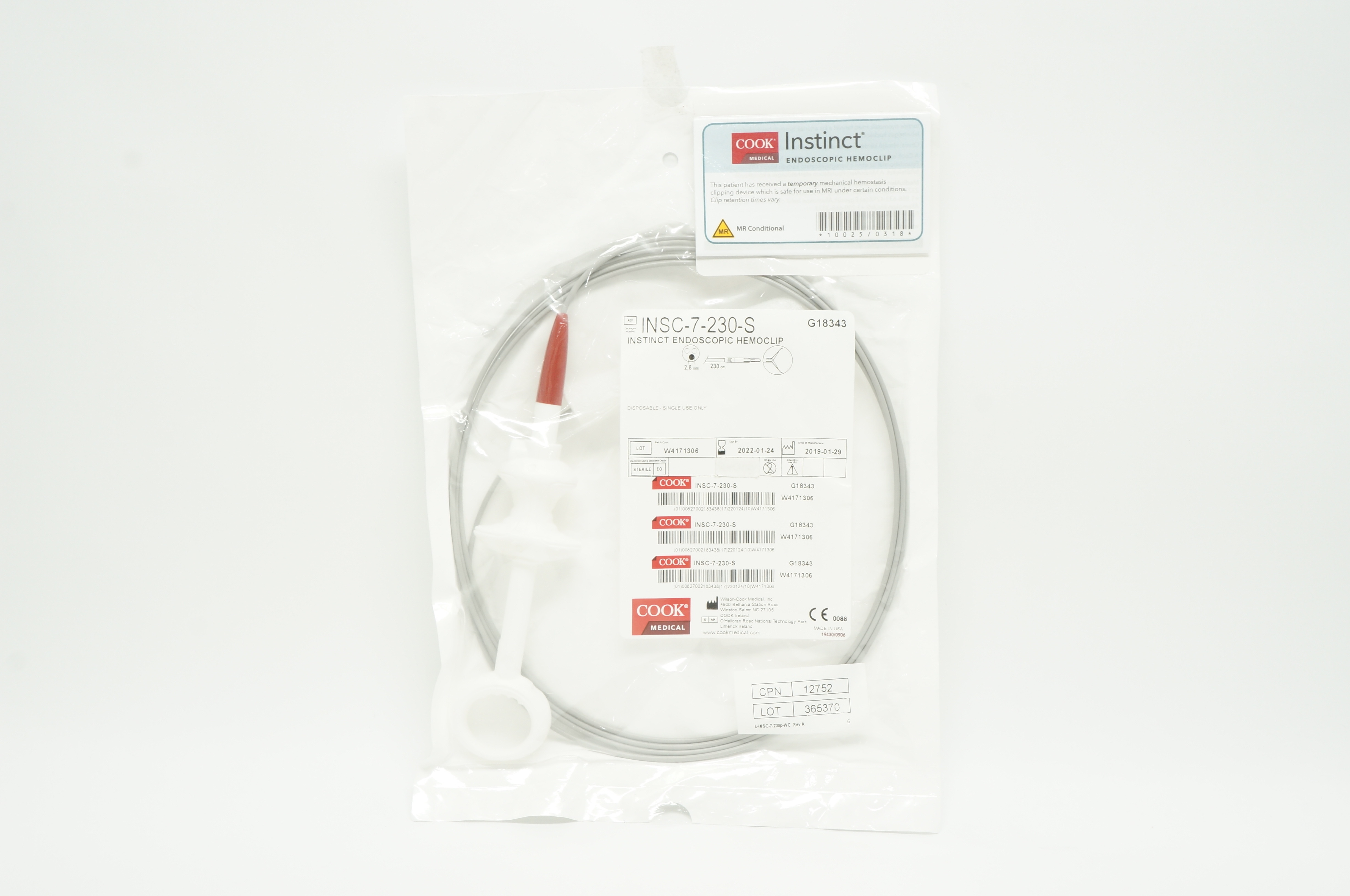 Cook Medical INSC7230S Instinct Endoscopic Hemoclip 2.8mm x 230cm