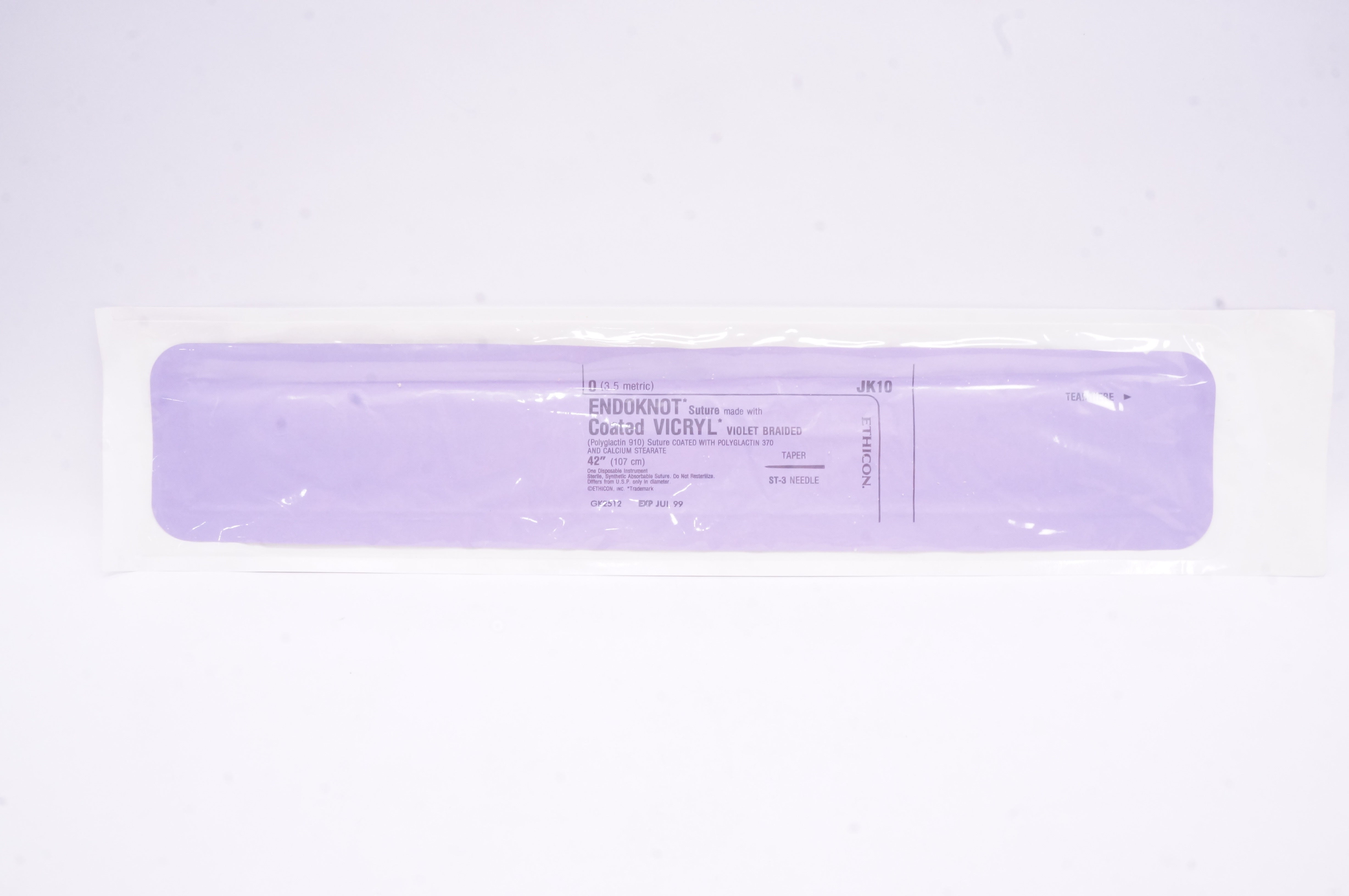 Ethicon JK10 0 Endoknot Stre Coated Vicryl Taper ST-3 Ndle 42inch (x)