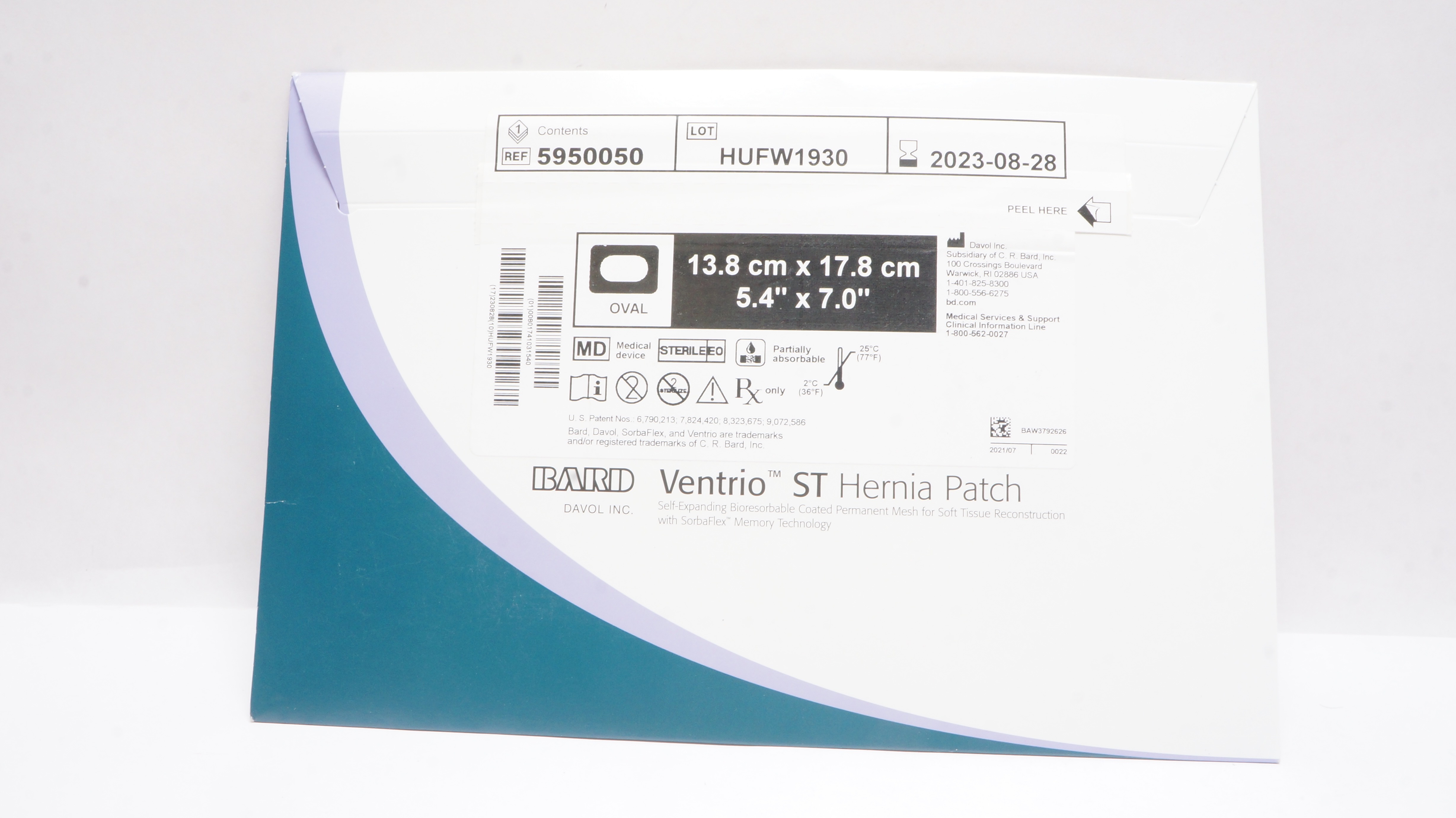 Bard 5950050 Davol Ventrio ST Hernia Patch 5.4inch x 7.0inch (x)