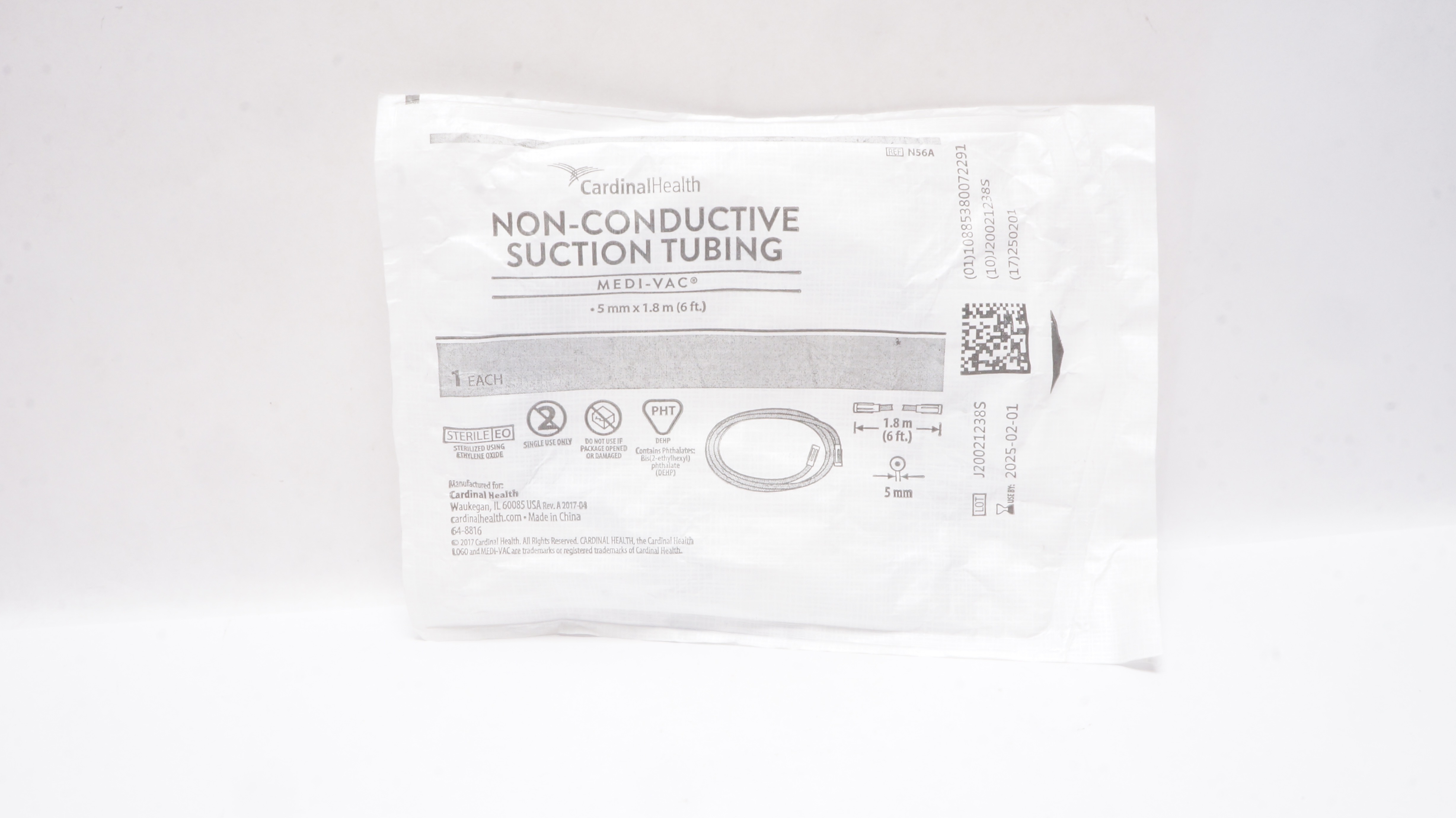 Cardinal Health N56A Medi-Vac Non-Conductive Suction Tubing 5mm x 6Ft
