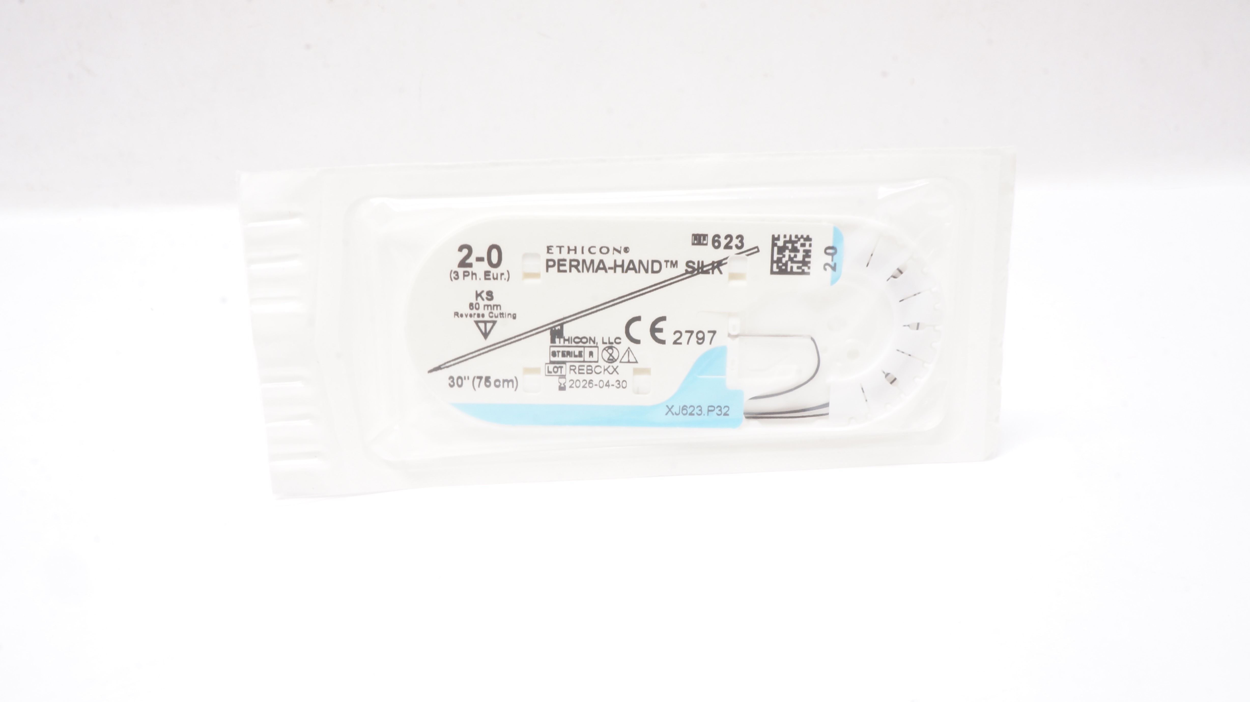 Ethicon 623 2-0 Perma-Hand Silk, KS, 60mm Straight Reverse Cutting, 30inch