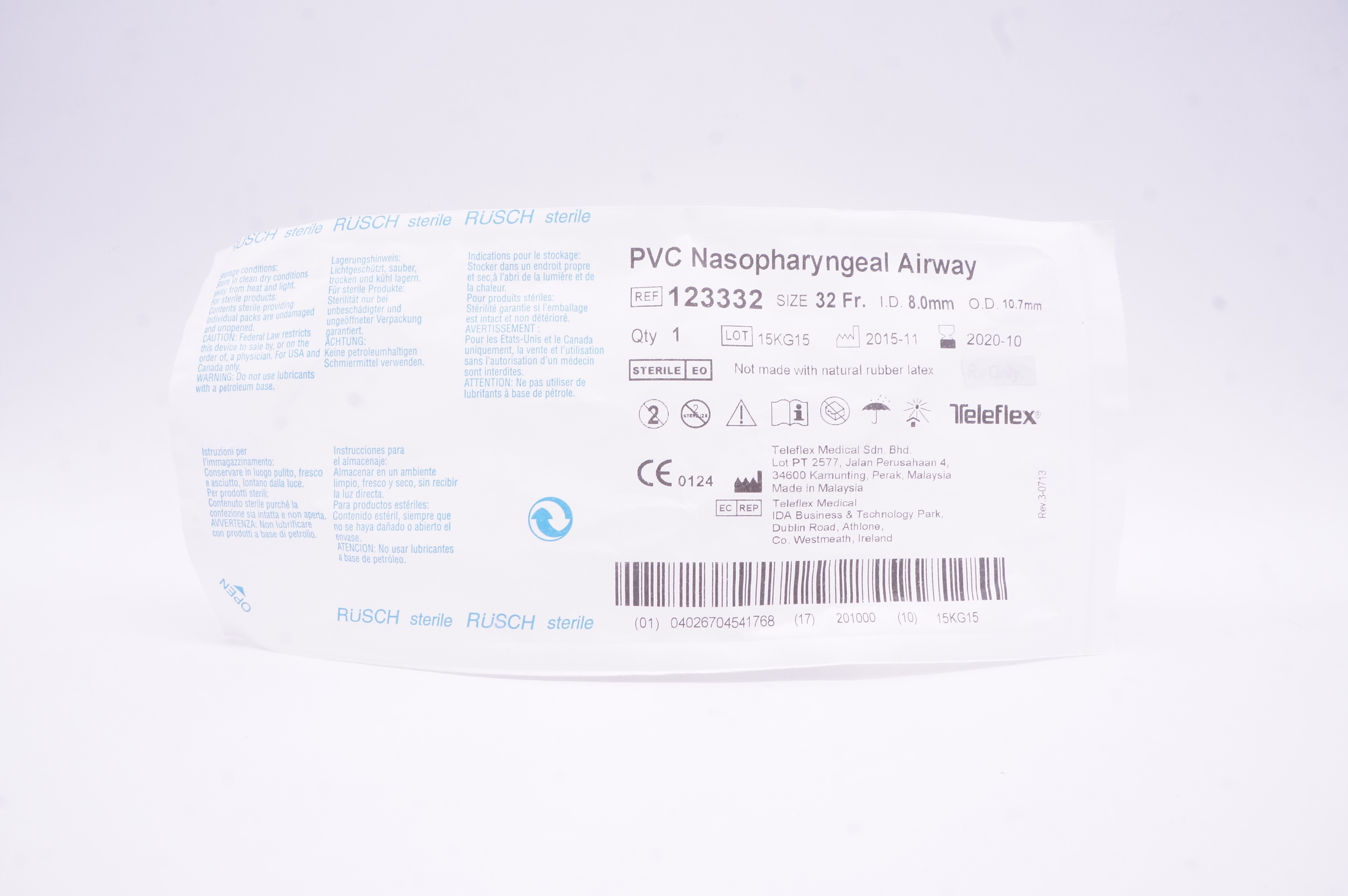 Teleflex 123332 PVC Nasopharyngeal Airway 32 Fr. 8.0mm x 10.7mm (x)