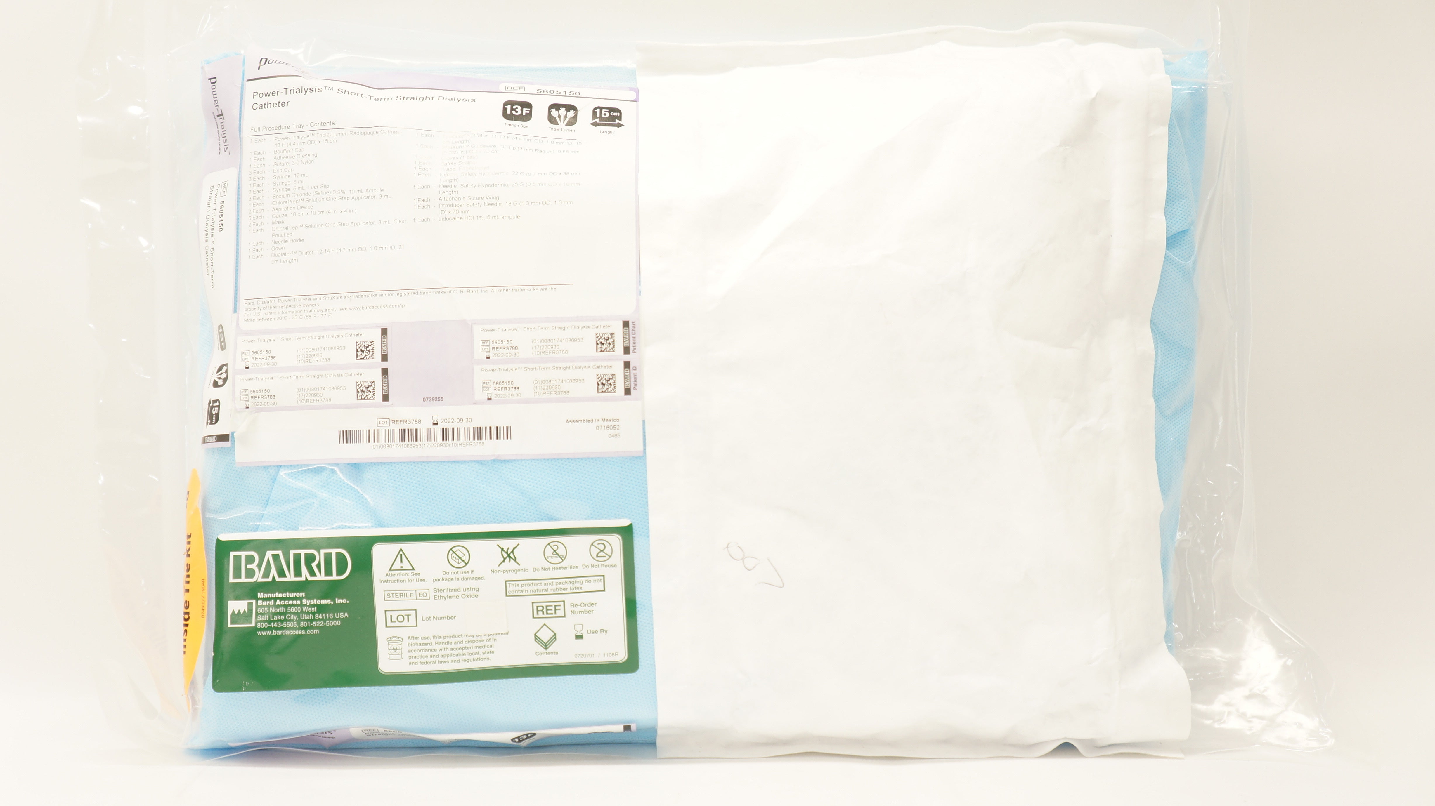 Bard 5605150 Power-Trialysis Straight Dialysis Catheter Tray 13F x 15cm