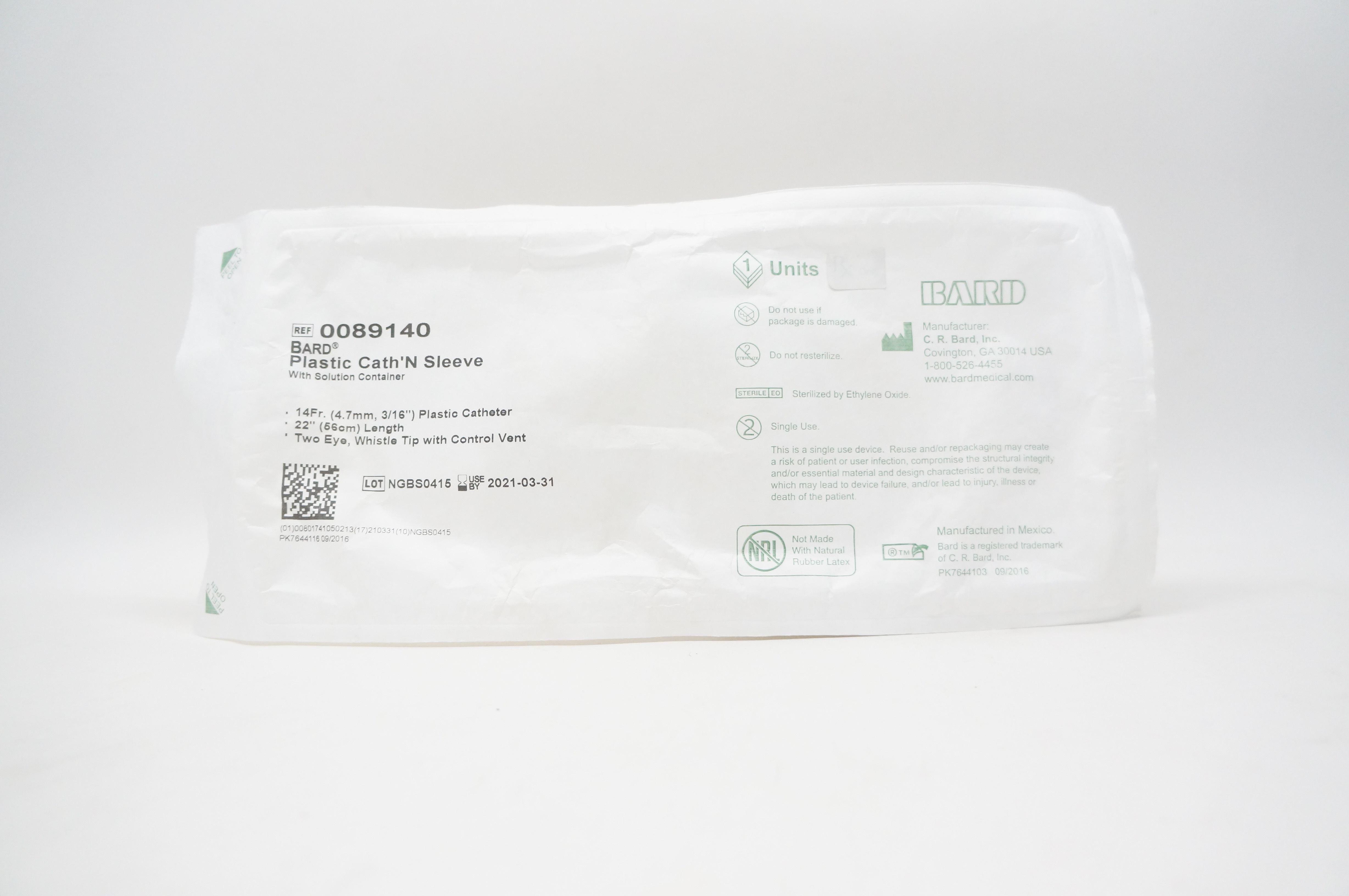 Bard 0089140 Plastic Cath'N Sleeve with Solution Container 14Fr x 22 inch (x)