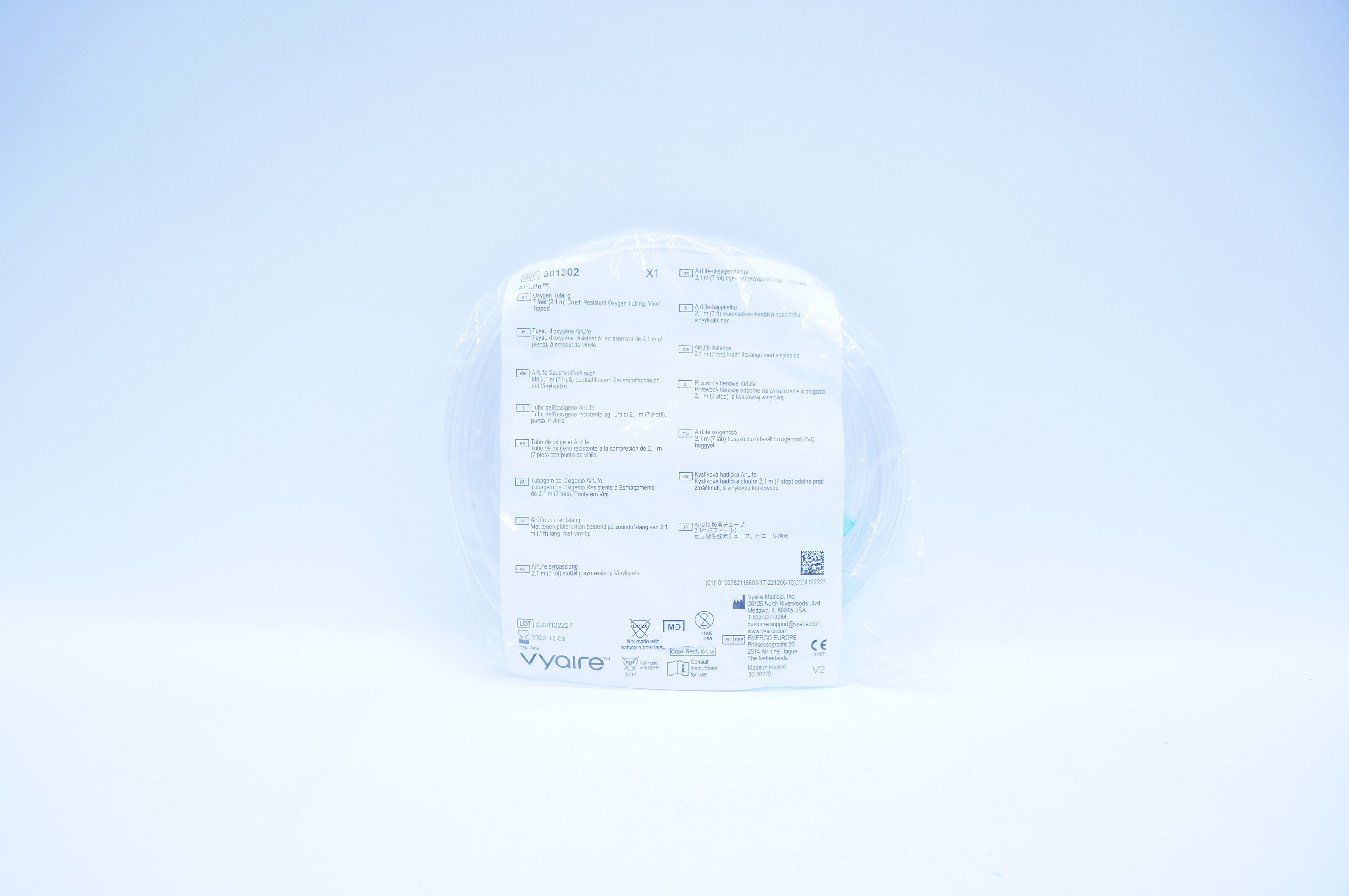 Vyaire 001302 AirLife Oxygen Tubing 7 feet