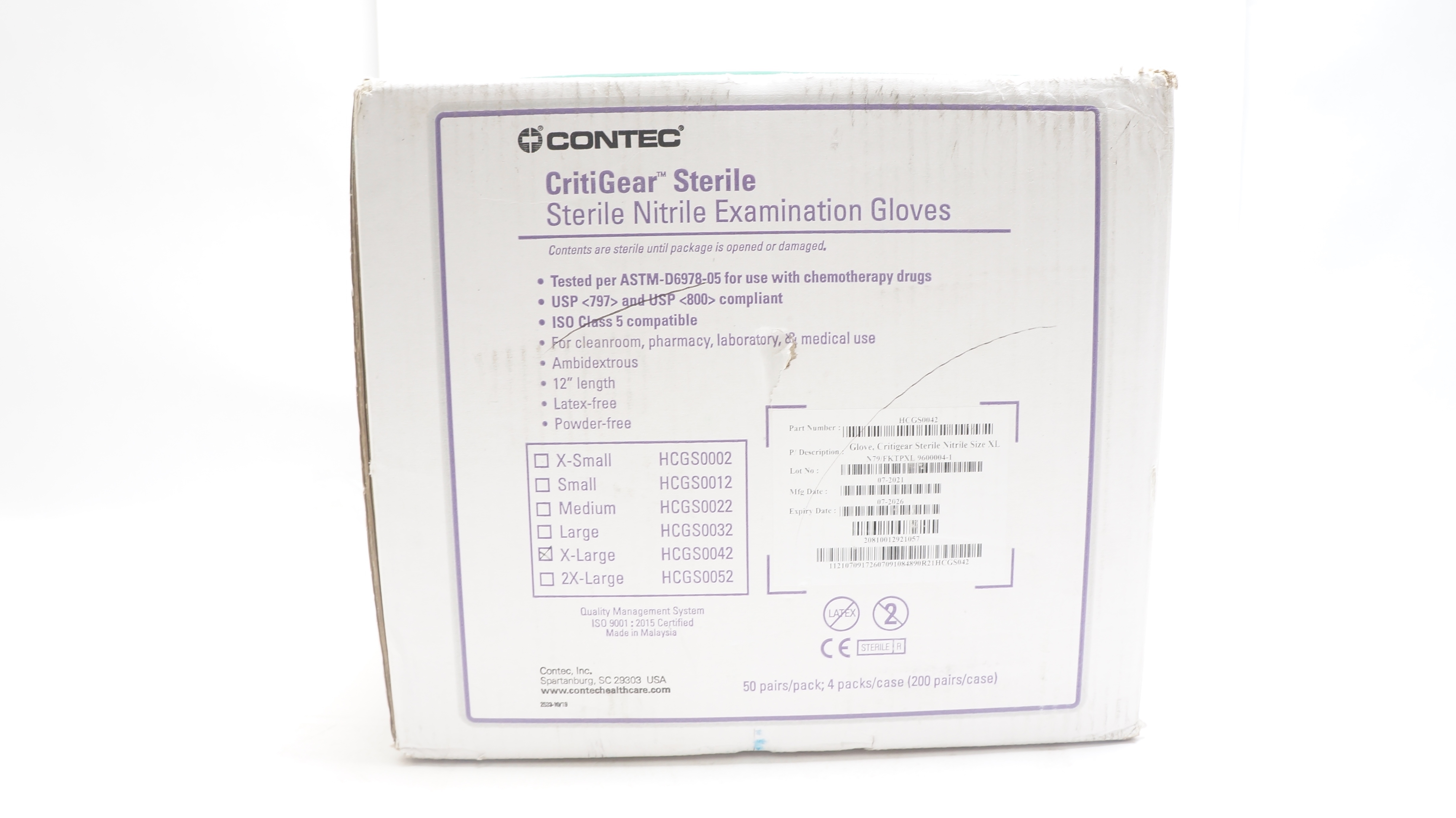 Contec HCGS0042 CritiGear Sterile Nitrile Examination Gloves,XL-Box of ...