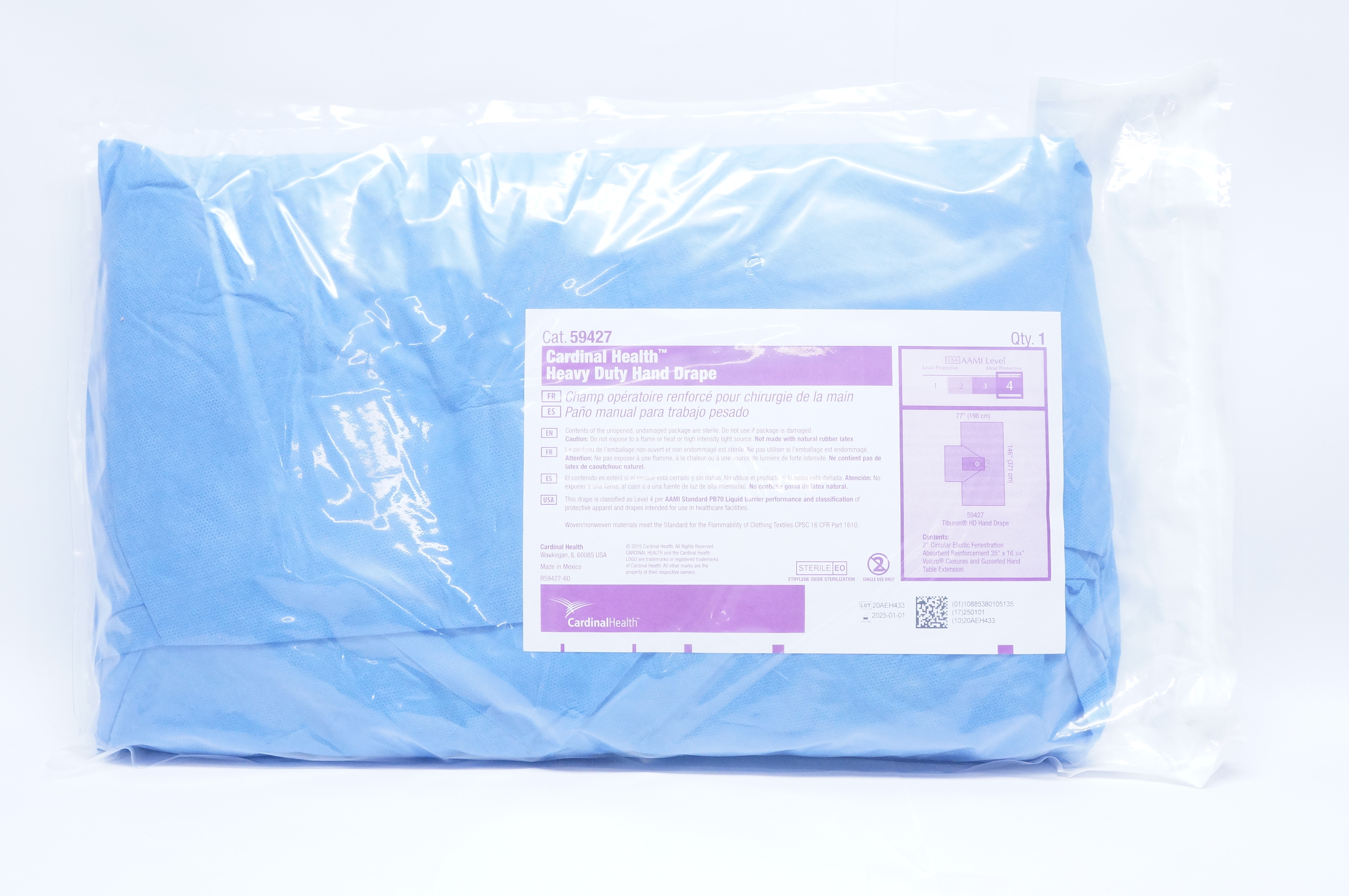 Cardinal Health 59427 Heavy Duty Hand Drape 77inch x 146inch AAMI Level 4