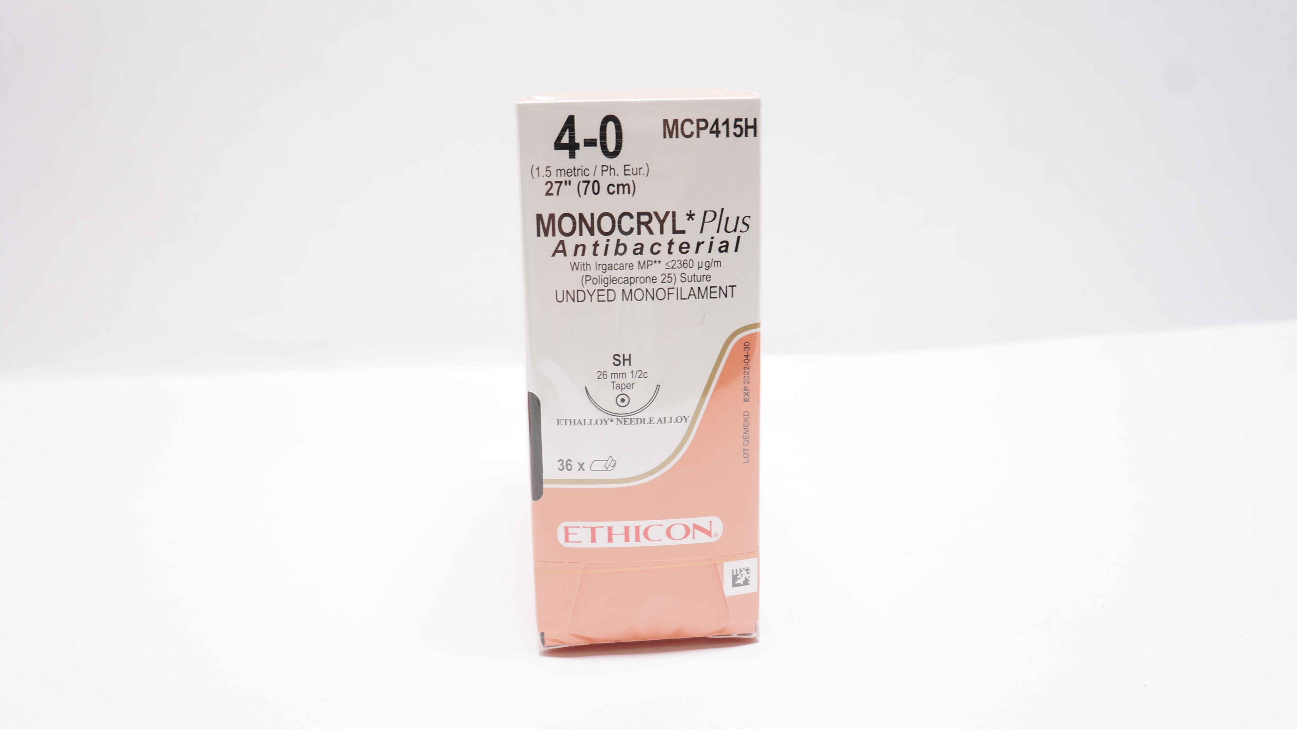 Ethicon MCP415H 4-0 Monocryl Plus Stre SH 26mm 1/2c Taper 27inch (x) - Box of 36