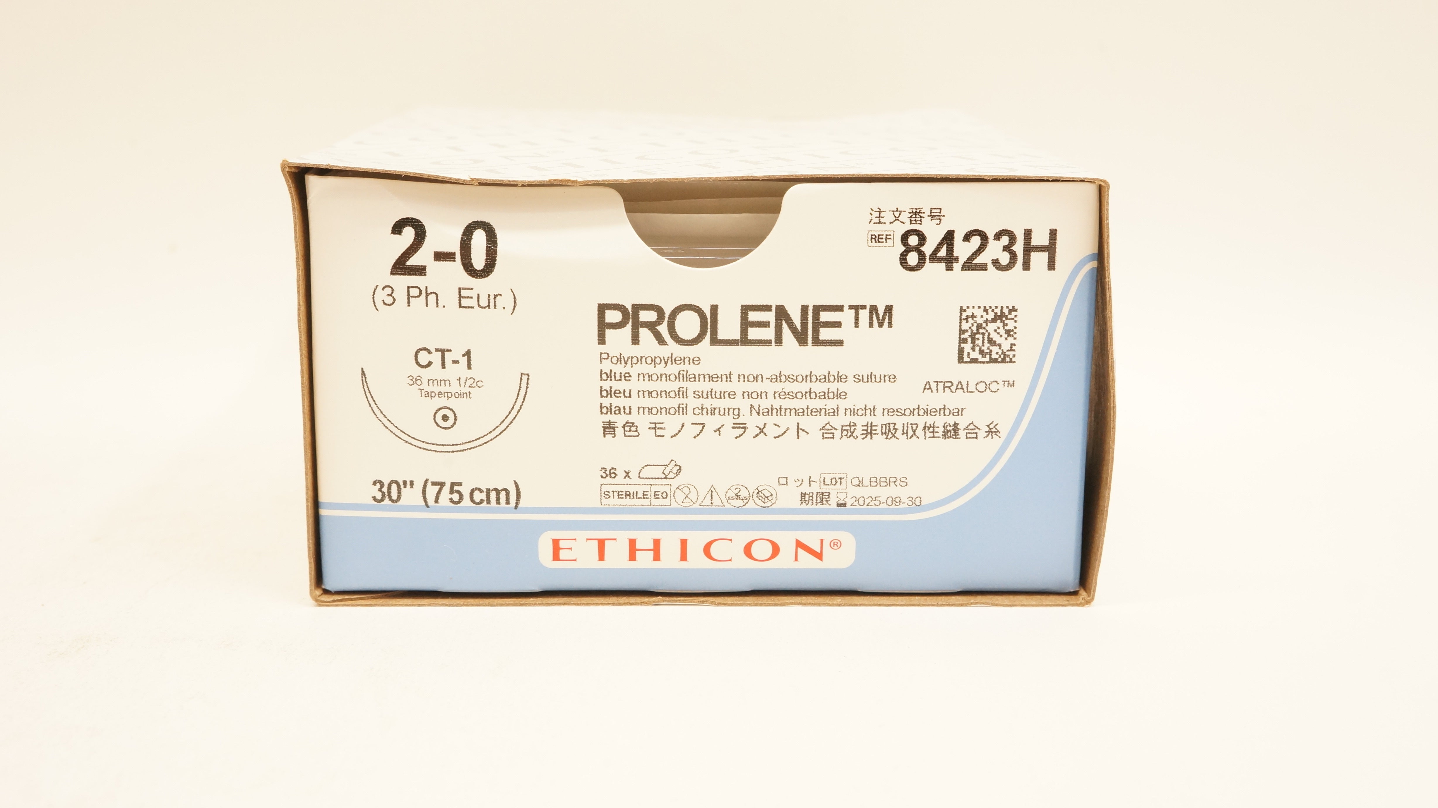 Ethicon 8423H 2-0 PROLENE, CT-1 36mm 1/2c Taperpoint, 30inch - Box of 36