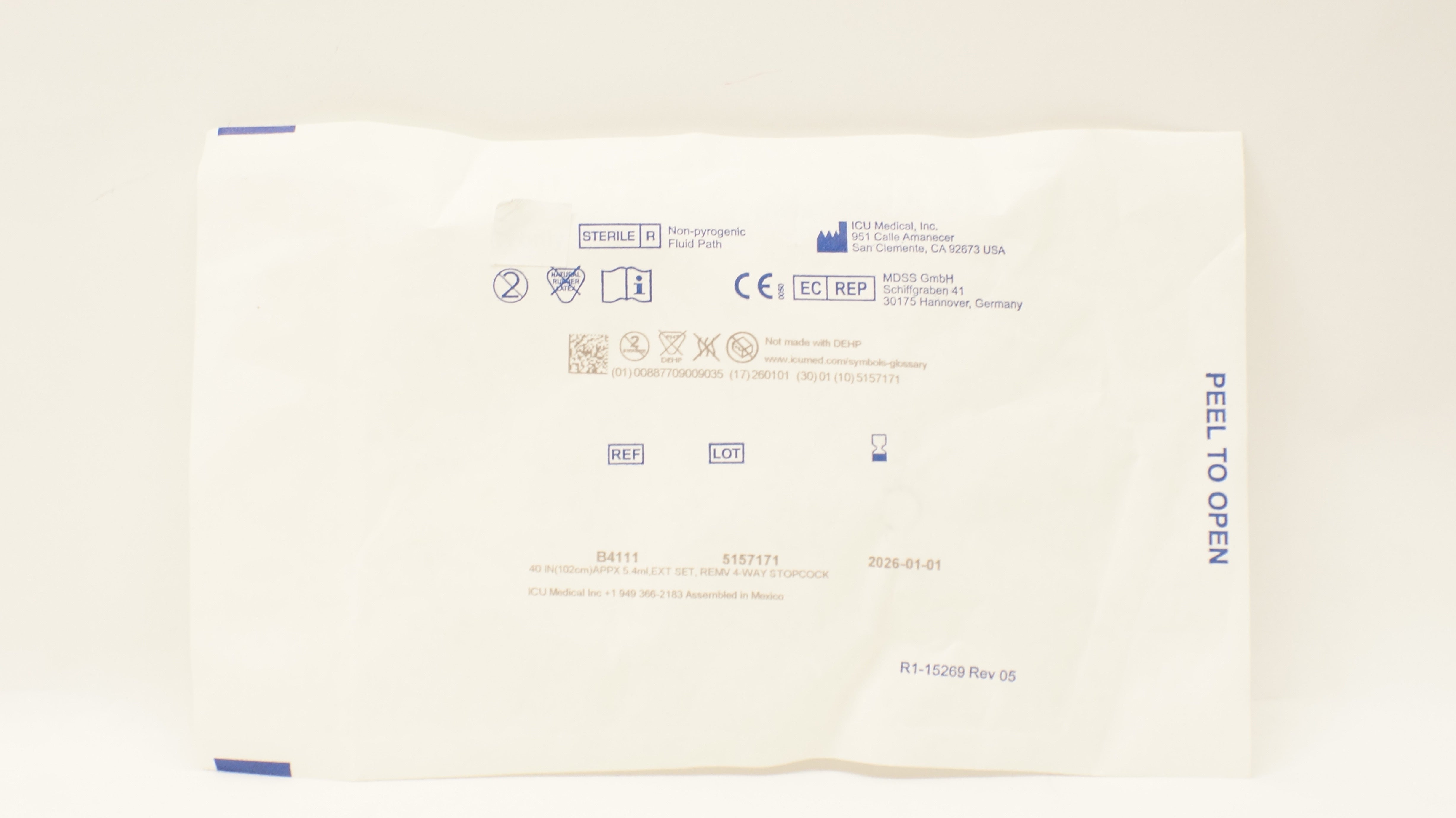 ICU Medical B4111 40inch APPX. 5.4ml Extension Set REMV 4-way Stopcock