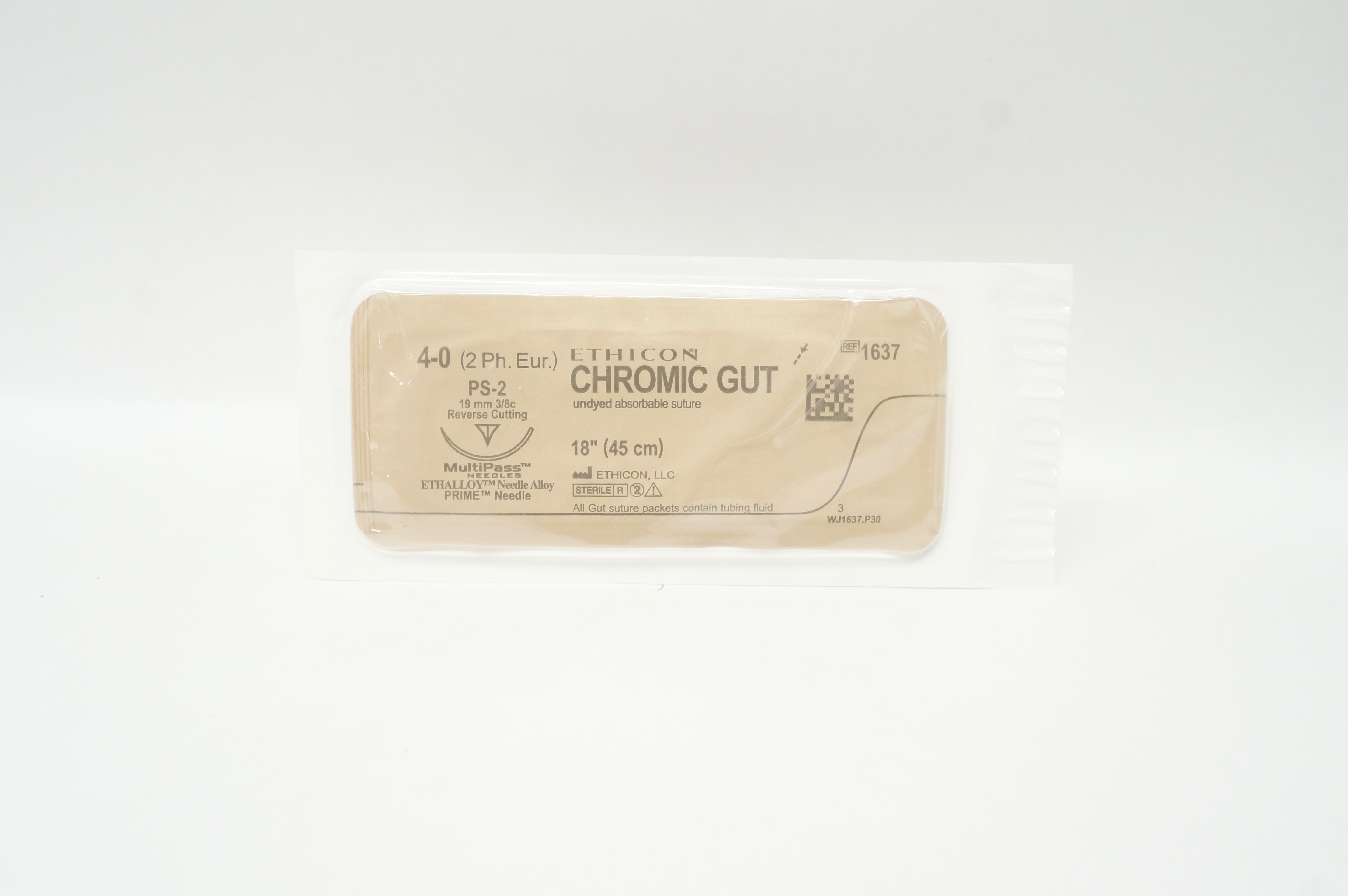 Ethicon 1637 4-0 CHROMIC GUT, PS-2, 19mm 3/8c Reverse Cutting, 18inch