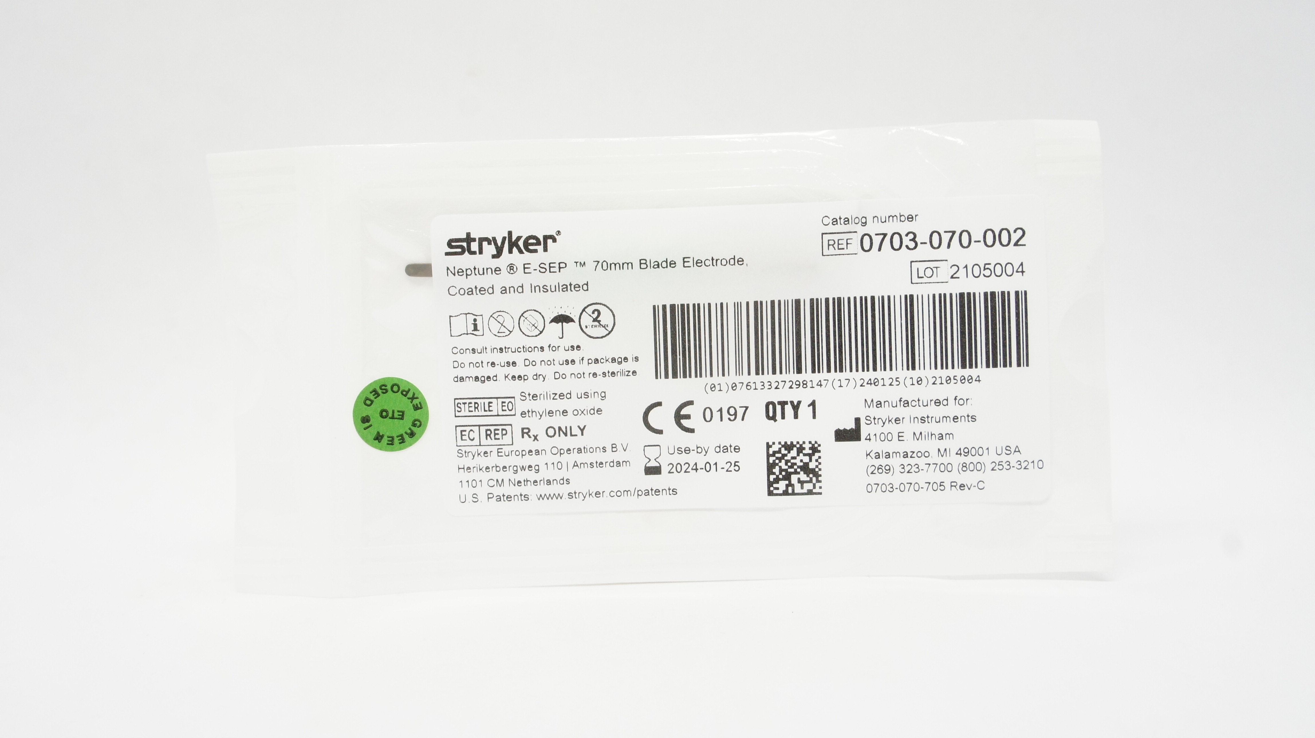 Stryker 0703-070-002 Neptune E-SEP 70mm Blade Electrode Coated & Insulated