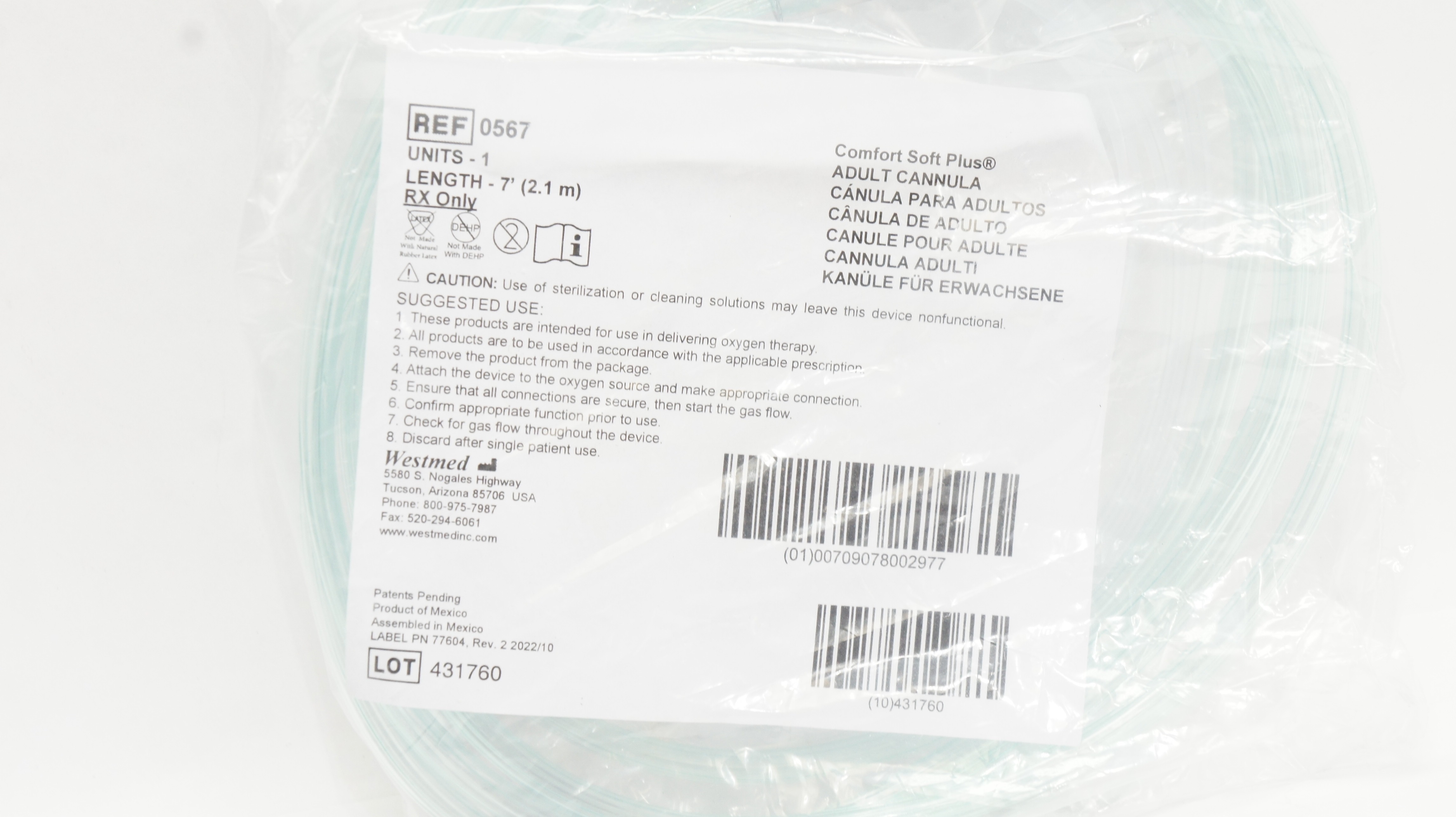 Westmed 0567 Comfort Soft Plus Adult Cannula 7ft.