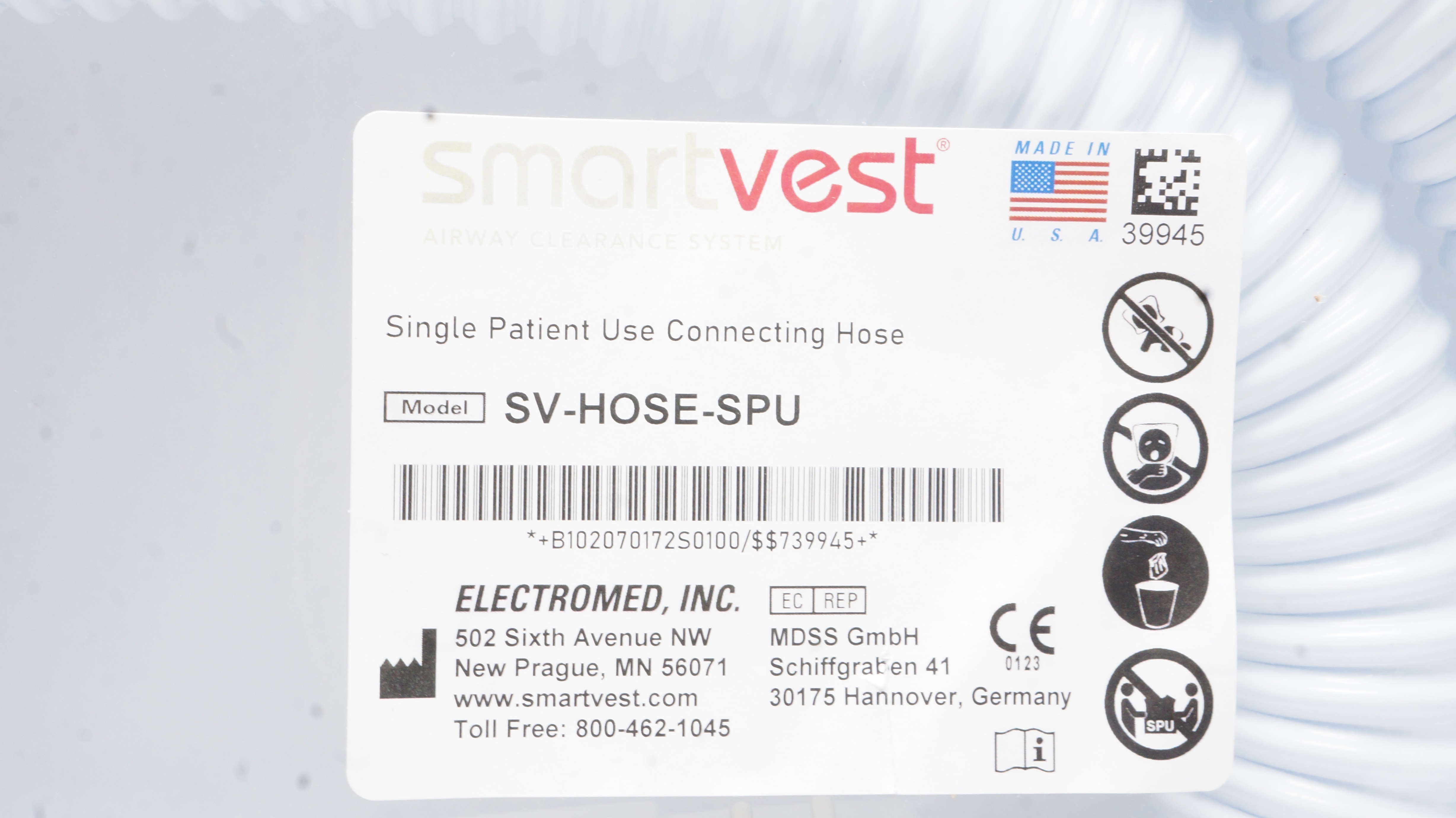 Electromed SVHOSESPU Smart Vest Connecting Hose
