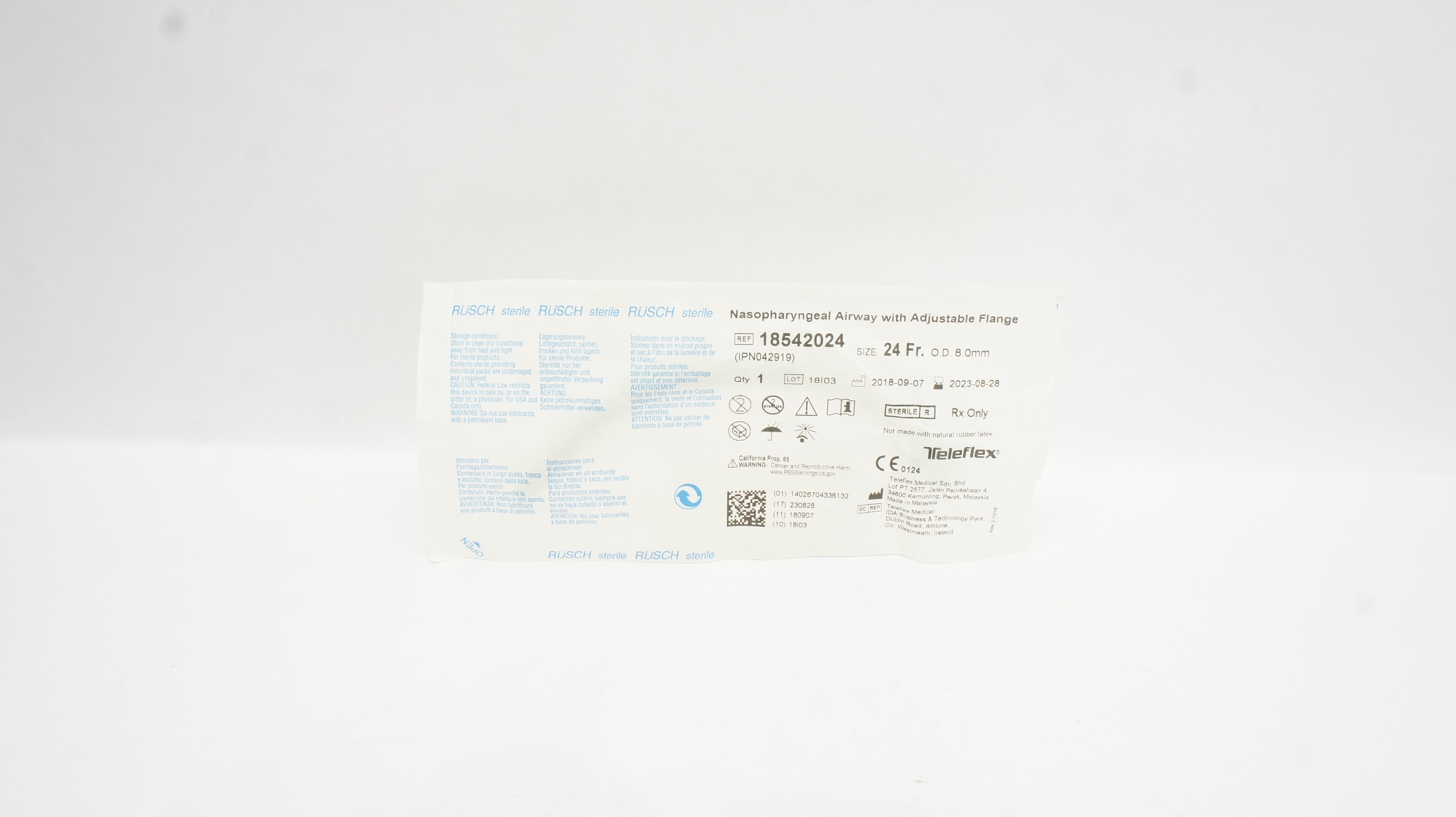 Teleflex 18542024 Rusch Nasopharyngeal Airway 24Fr x 0.8mm O.D. (x)
