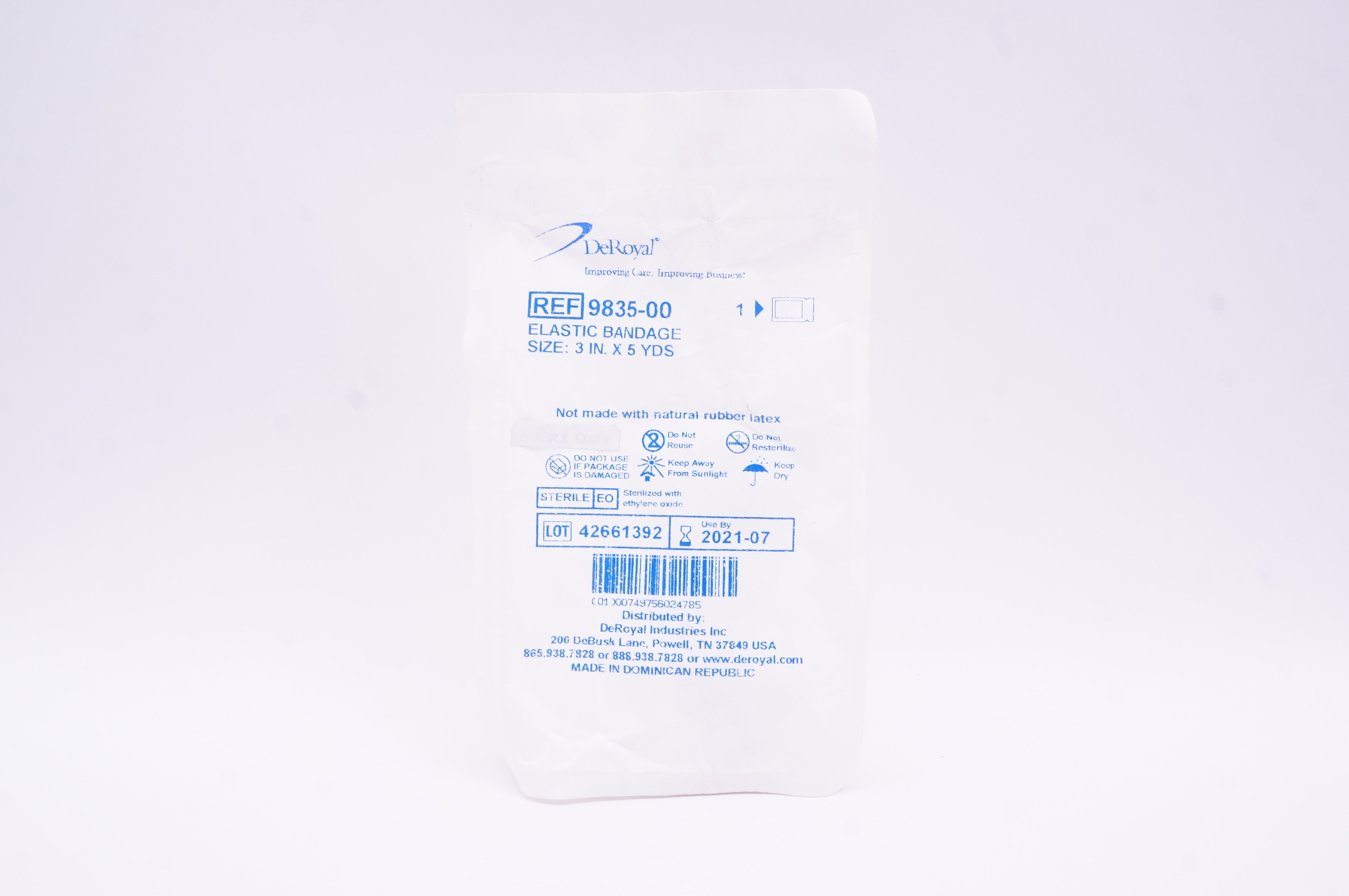 DeRoyal 9835-00 Elastic Bandage 3 inch x 5 yds