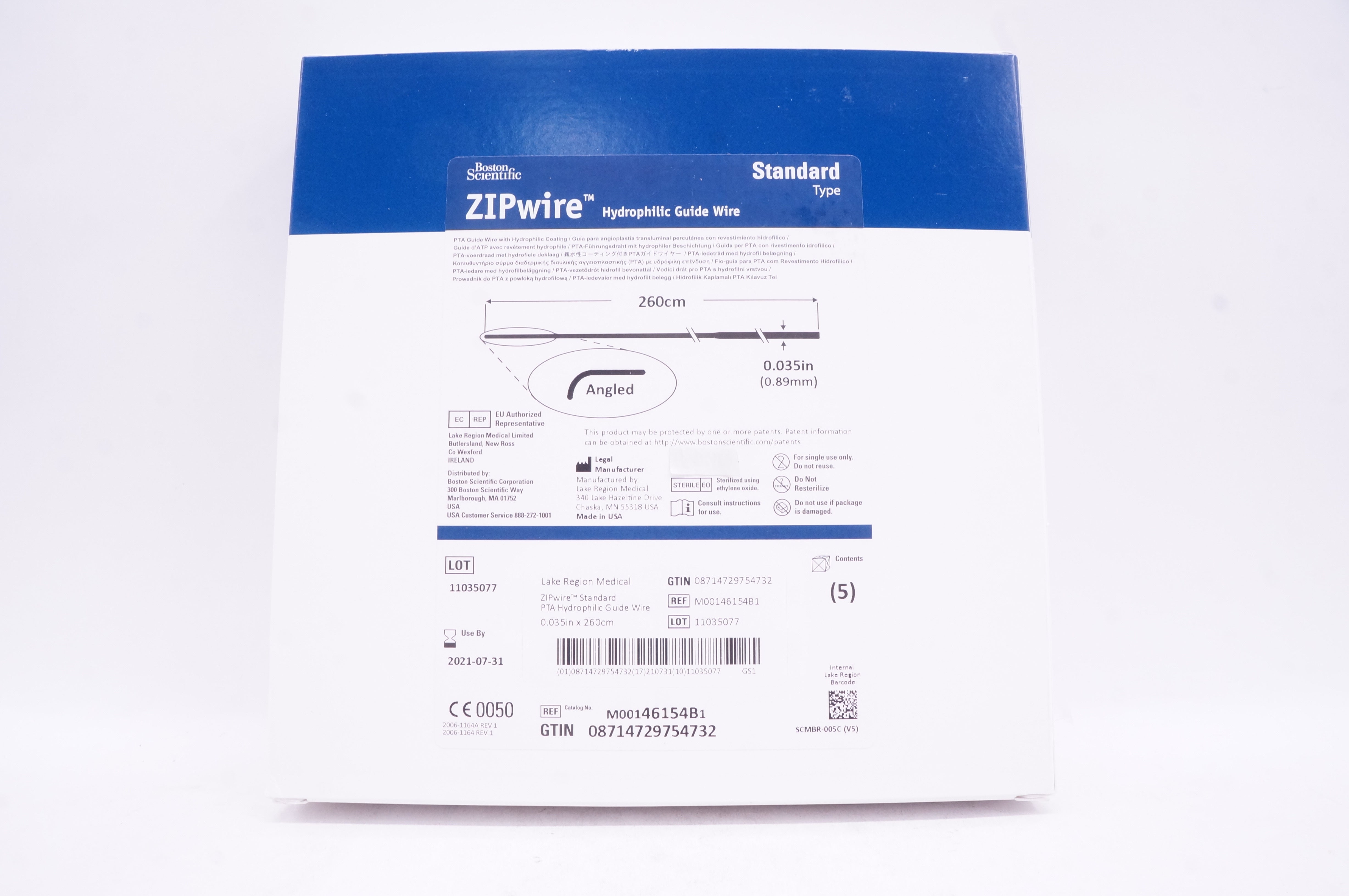 Boston Scientific 46154B ZIPwire Hydrophilic Guide Wire 0.035in - Box of 5