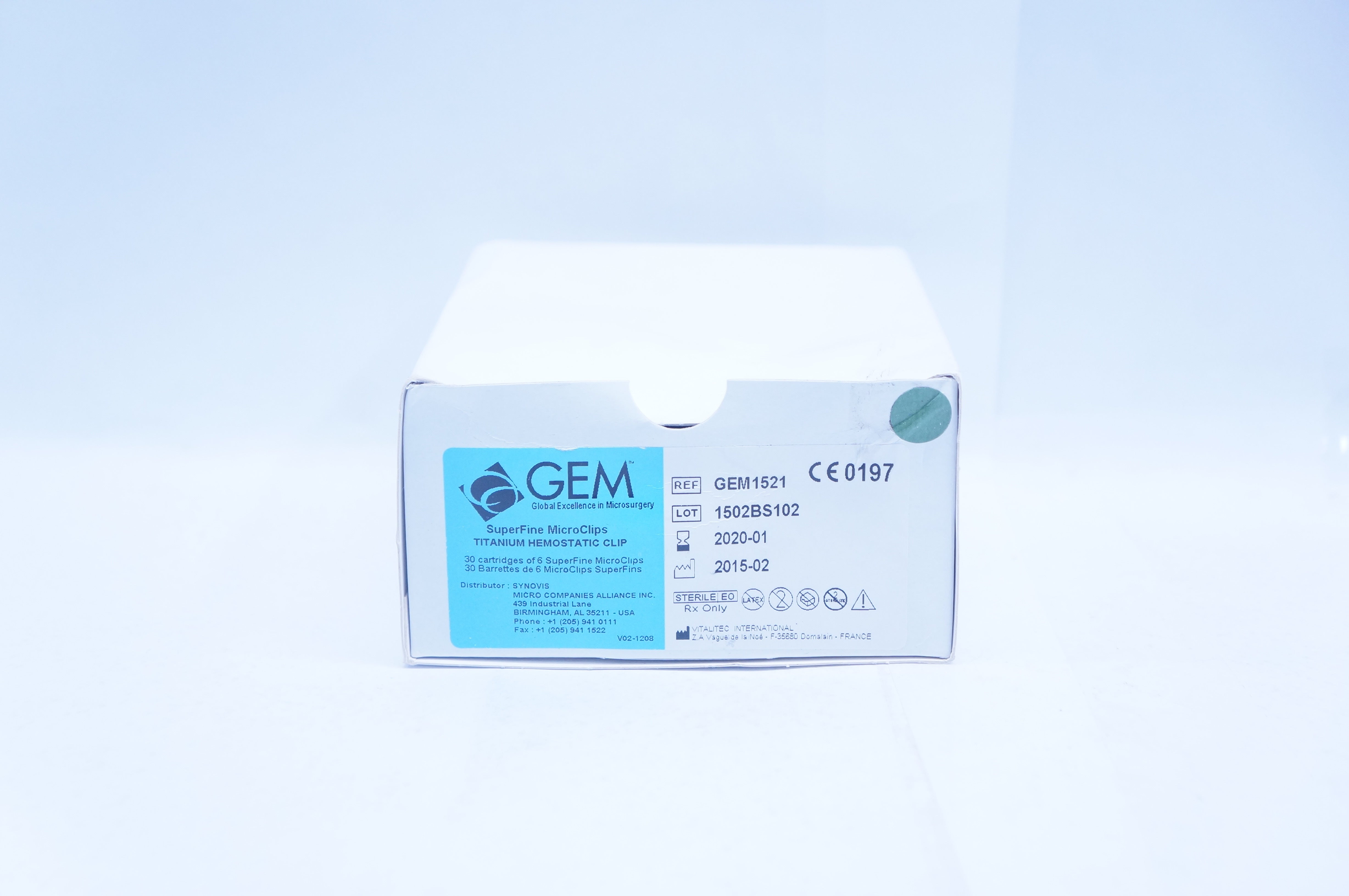 Vitalitec GEM1521 GEM Titanium Hemostatic SuperFine MicroClips (x) - Box of 30