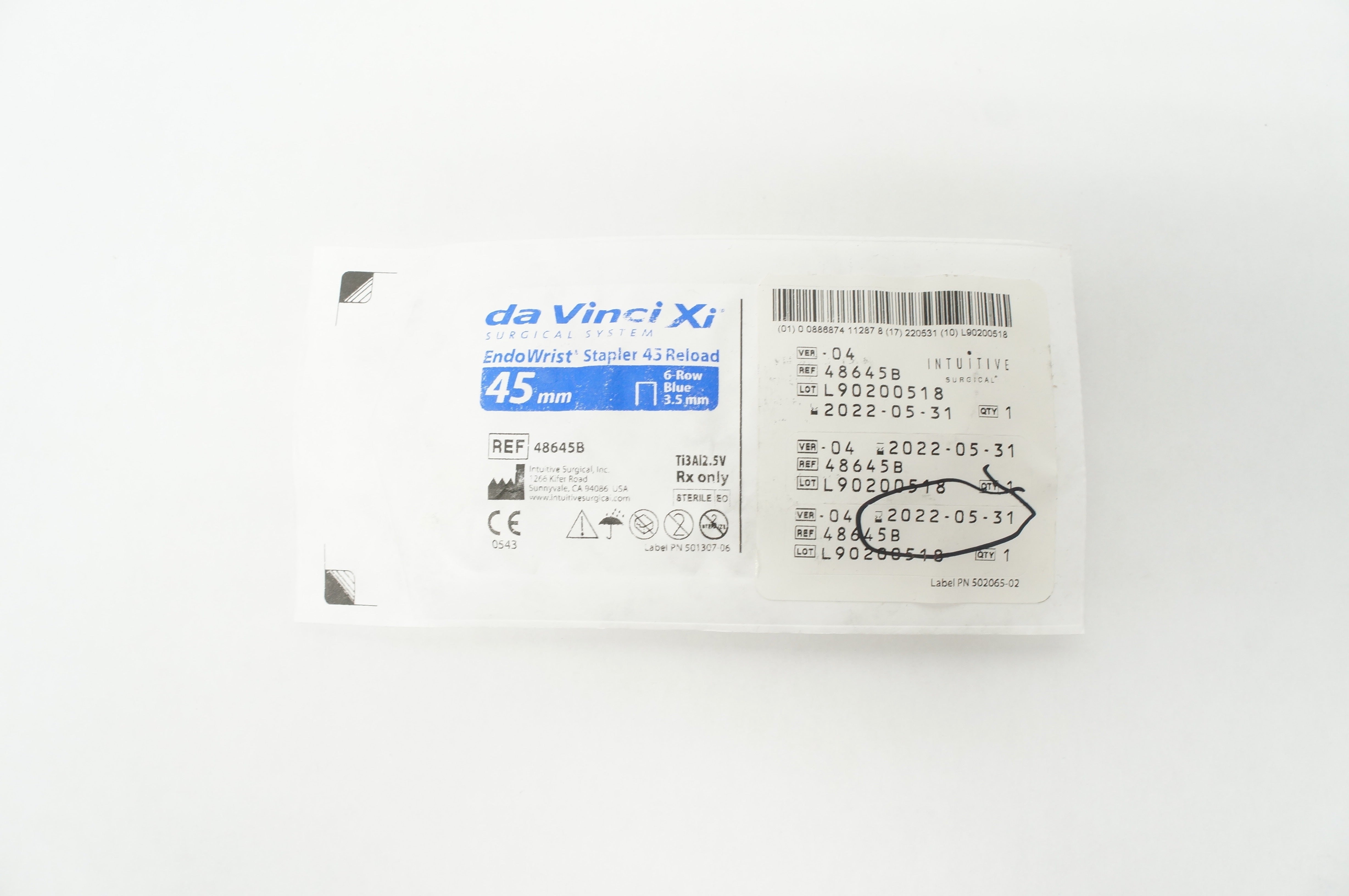 Intuitive 48645B Da Vinci Xi EndoWrist Stapler 45mm Reload 6-Row Blue 3.5mm (x)