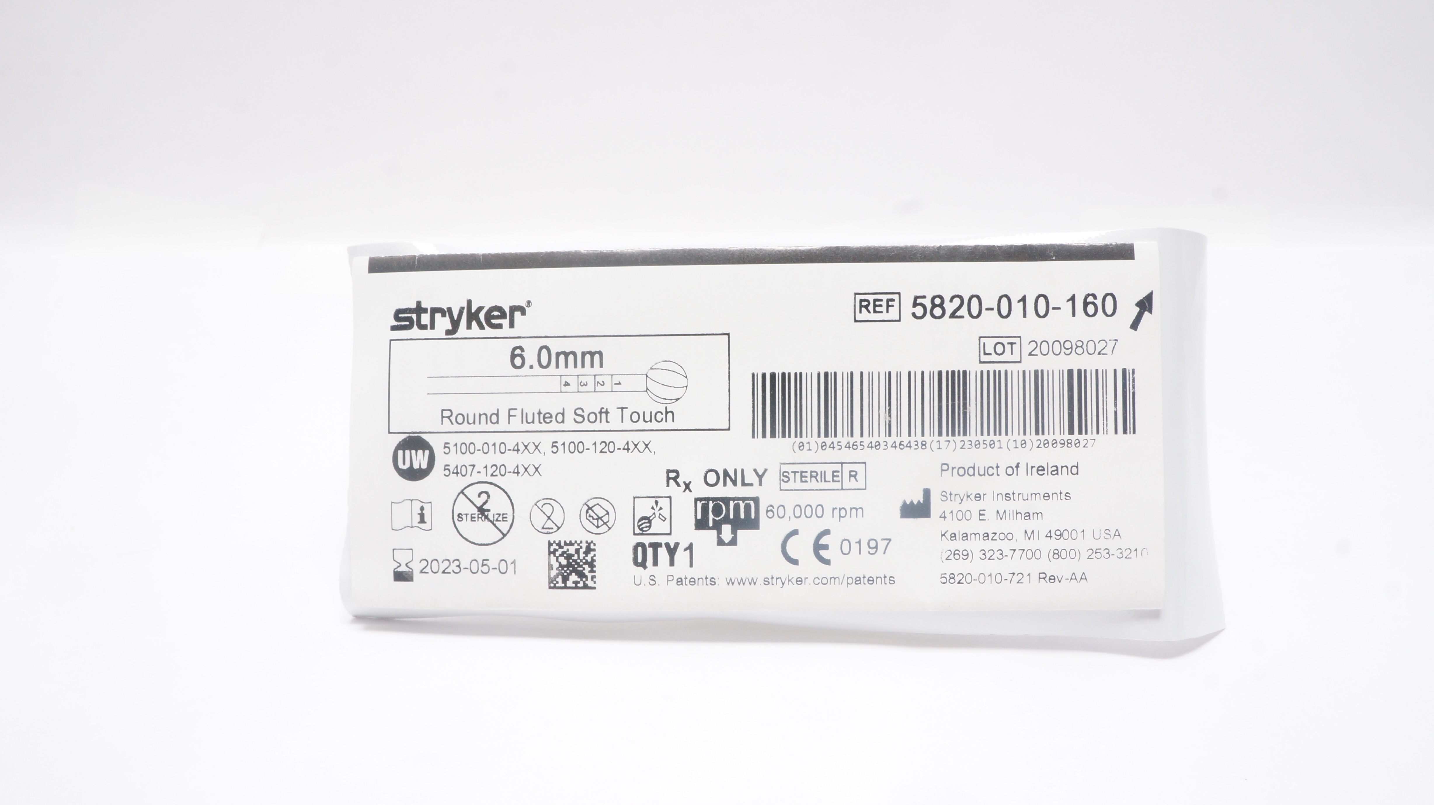 Stryker 5820-010-160 Round Fluted Bur Soft Touch 6.0mm (x)