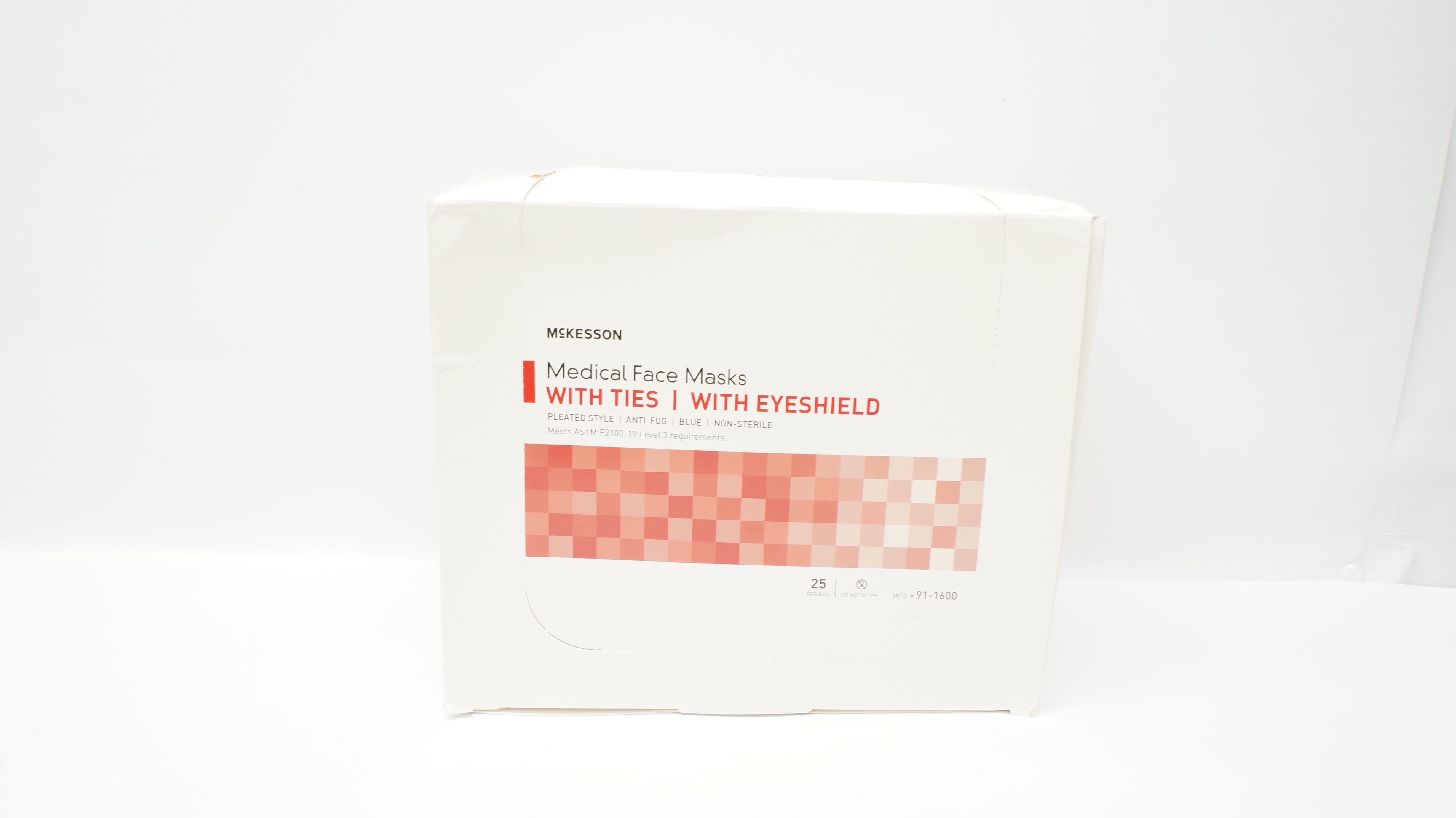 McKesson 91-1600 Medical Face Masks W/Ties W/Eyeshield, Level 3 - Box of 25