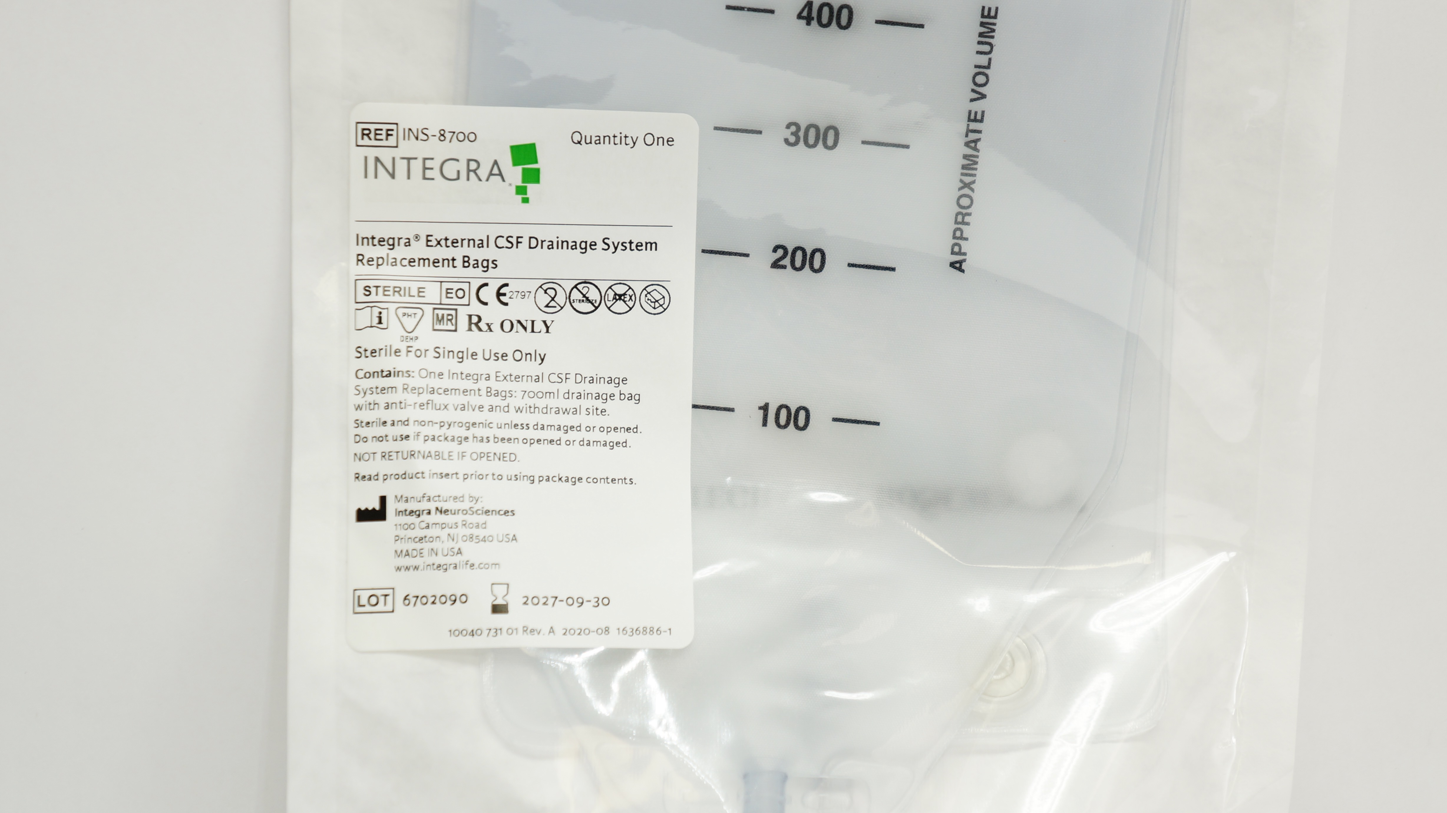 Integra INS-8700 External CSF Drainage System Replacement Bags 700ml