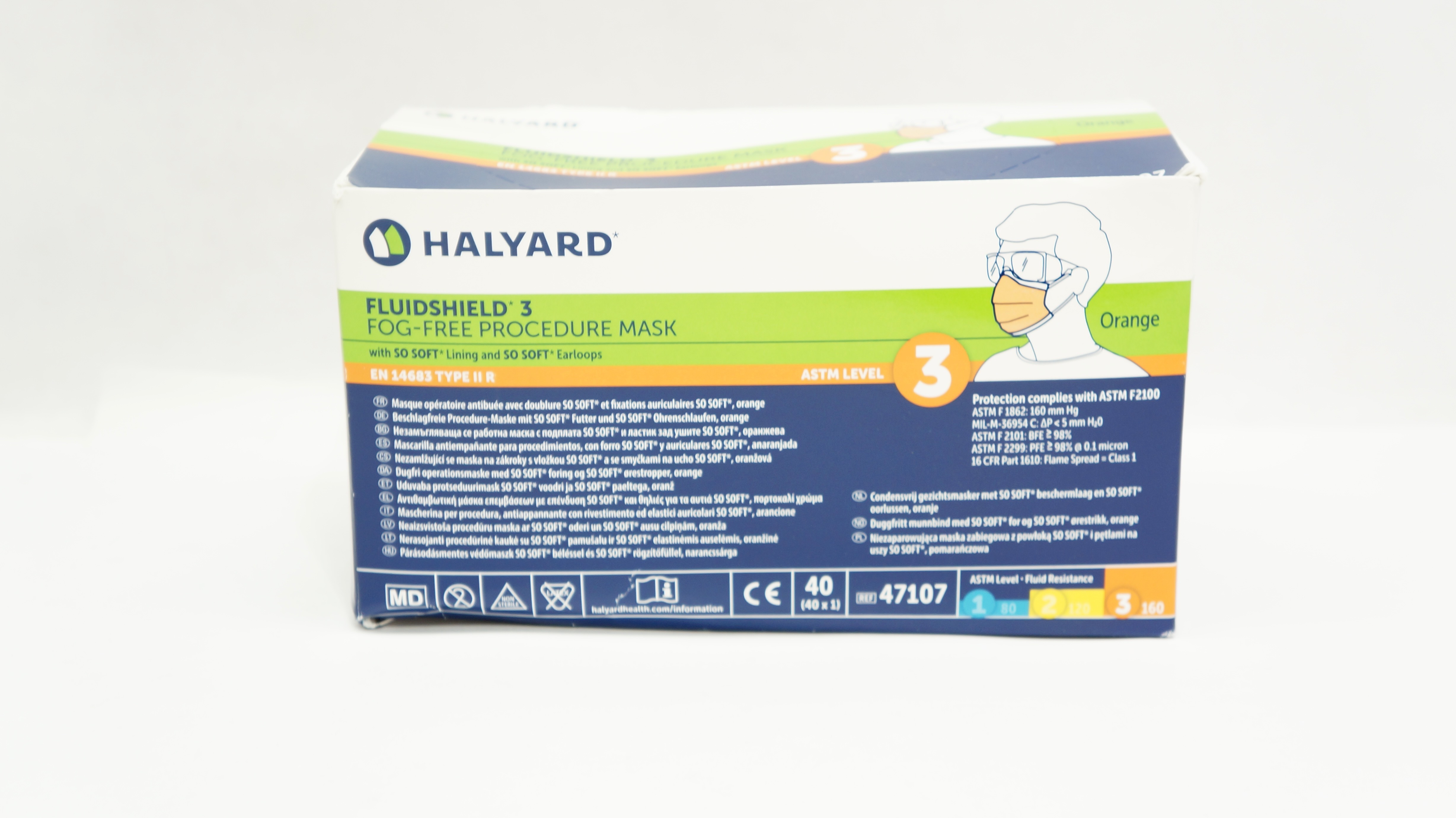 48207 Mask Halyard 47107 Fluidshield 3 Fog-Free Procedure Mask ASTM Level 3 - Box ...