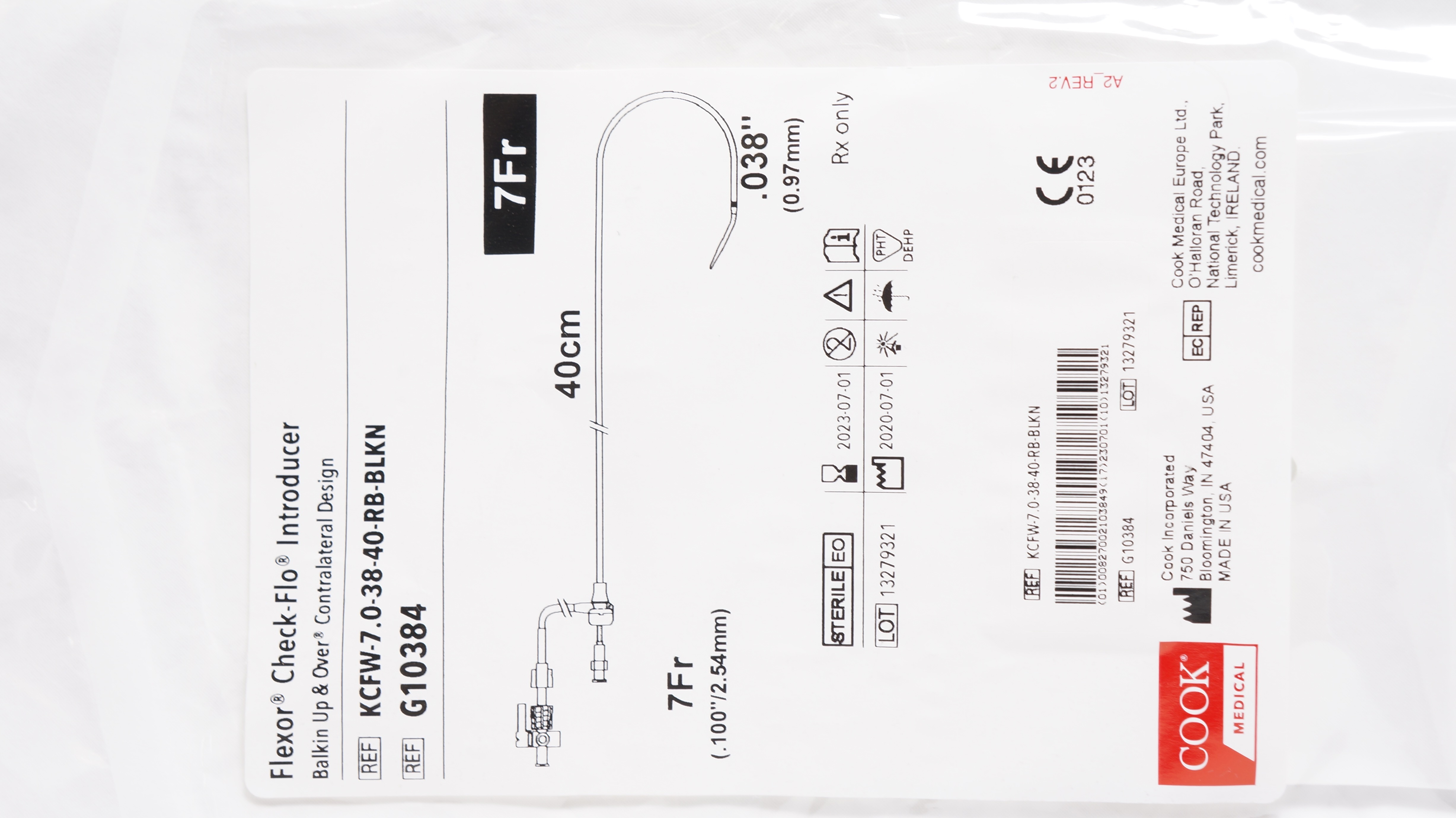 Cook Medical G10384 Flexor Check-Flo Introducer 7Fr, 40cm x .038inch (x)